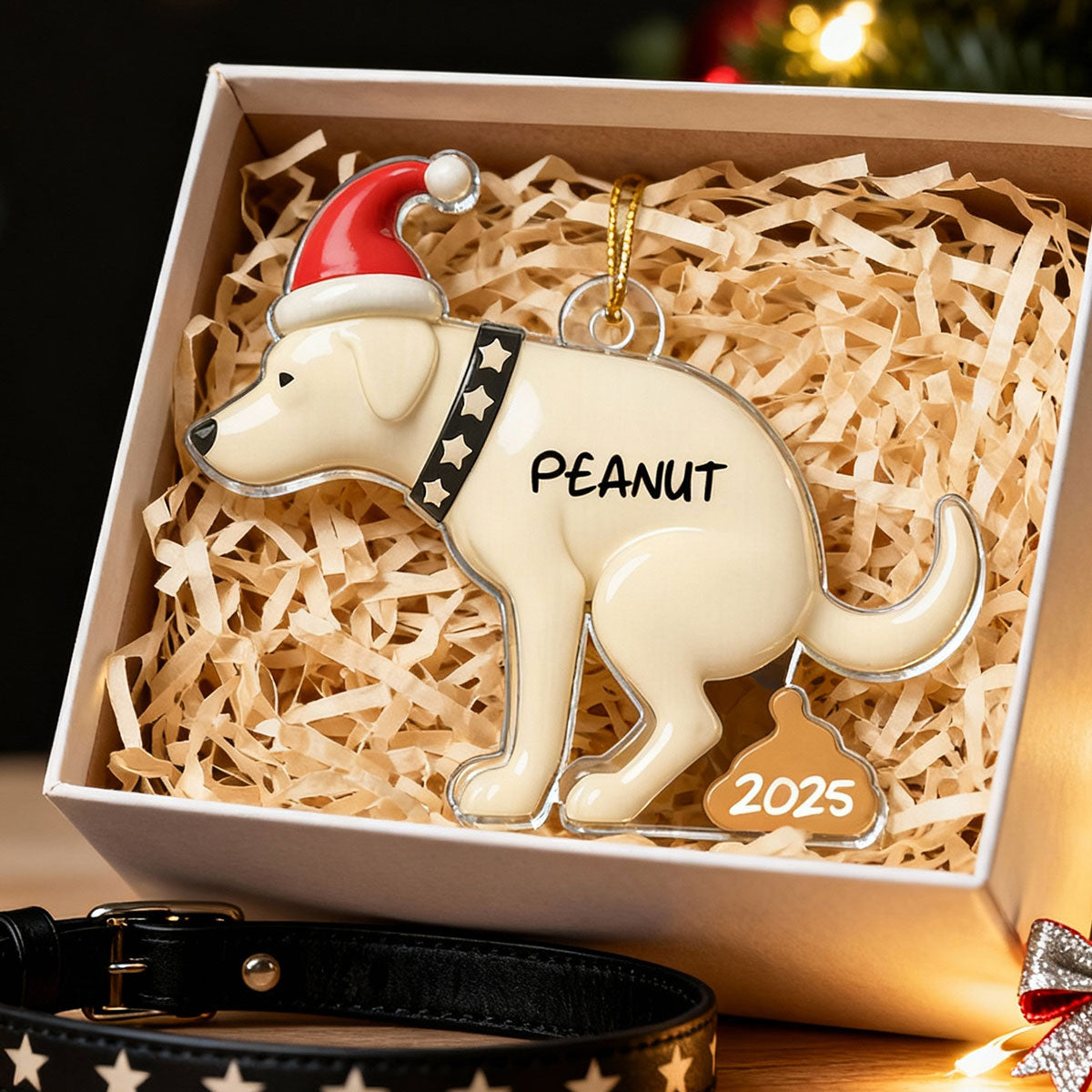 3D Effect Labrador Dog Pooping - Personalized Acrylic Ornament - Funny Christmas Gag Gift, White Elephant Gift