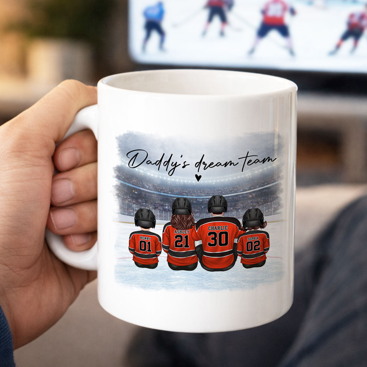 Daddy's Dream Team Hockey Family - Personalized Mug - Gift For Hockey Family
