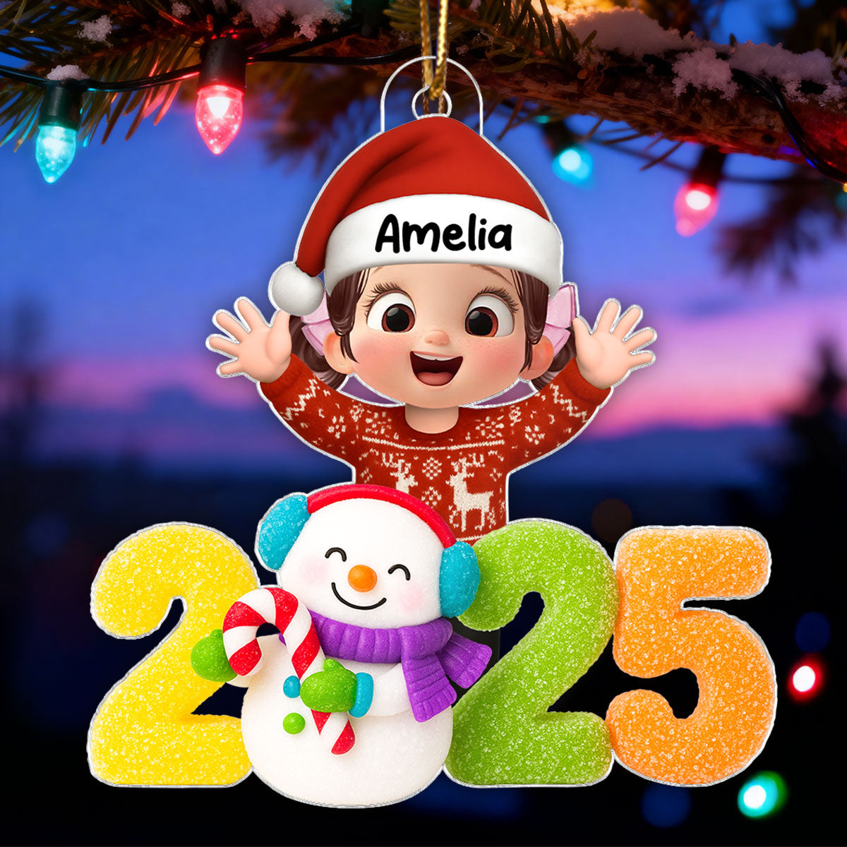 Cute Kid Candy 2025 - Peronalized Acrylic Orrnament - Christmas Gift for Kid, Grandkids