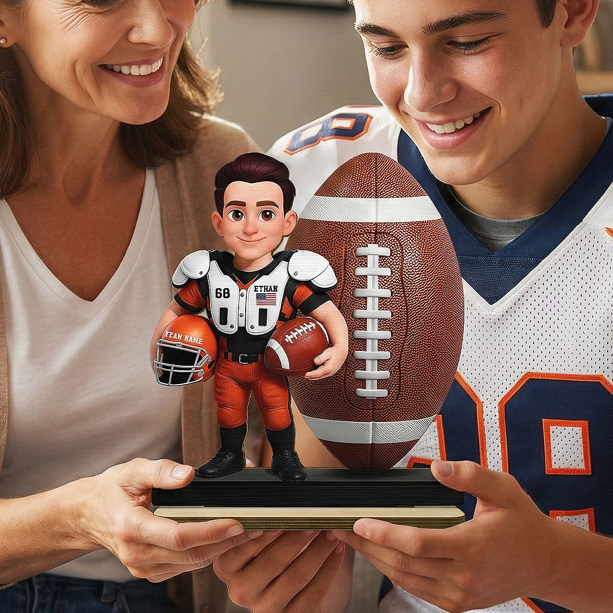 Proud American Football Player - Personalized 2-Layered Wooden Plaque - Gift For Football Players, Football Lovers