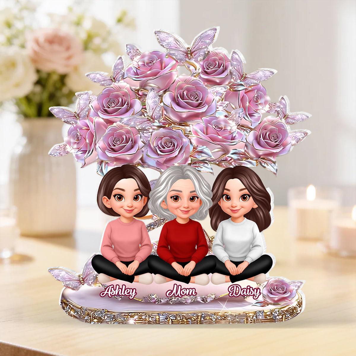 Best Mom Ever And Daughters - Personalized Acrylic Block Plaque - Heartfelt Gift For Mom, Grandma