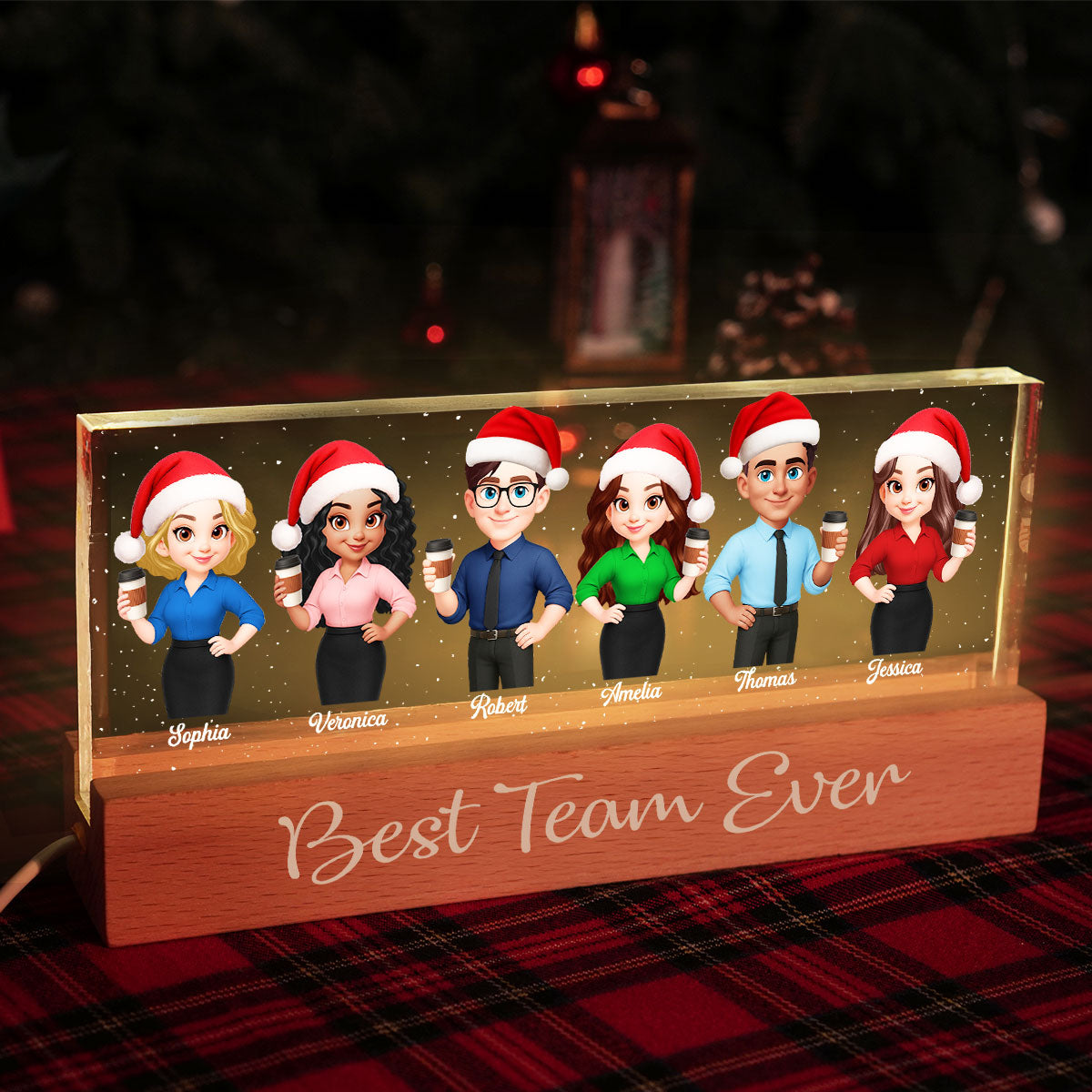 Best Team Ever - Personalized Acrylic Block Plaque LED Night Light - Gift For Colleagues, Coworkers, Boss