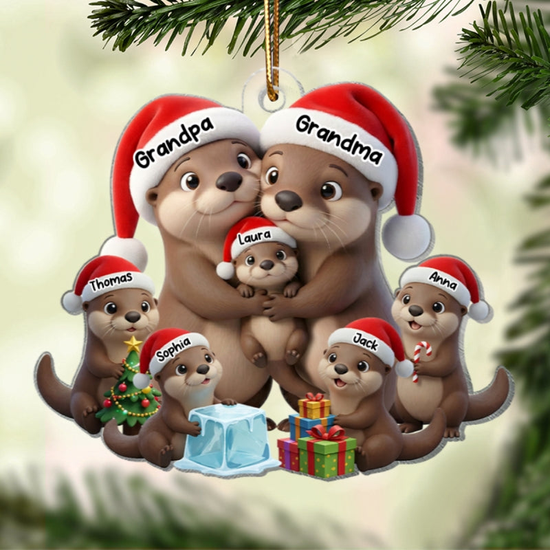 Otter Grandma Grandpa And Grandkids - Personalized Acrylic Ornament - Heartwarming Christmas Gift For Grandma, Grandpa, Family