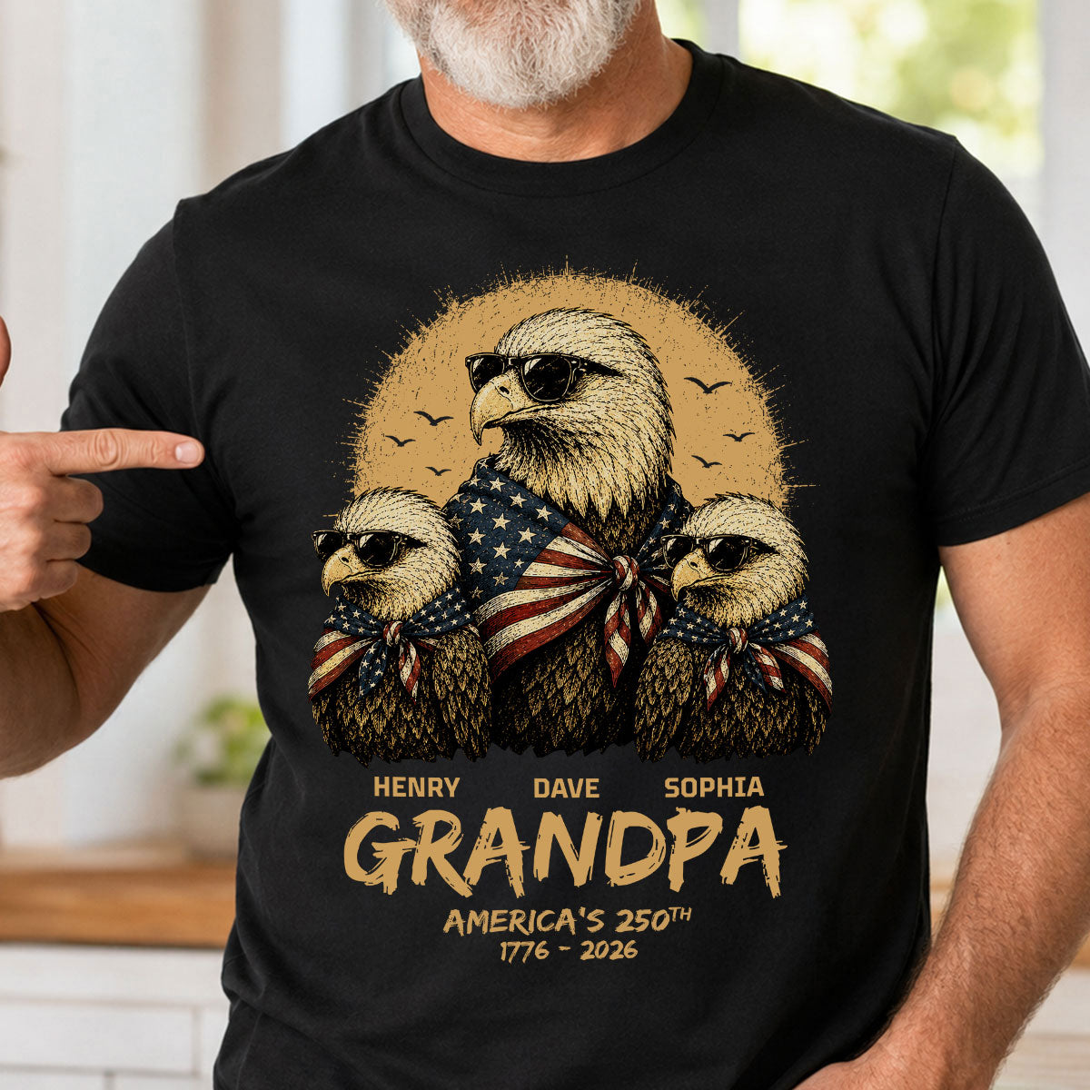 Retro Yellow Vintage Dad Grandpa Eagle America 250th Anniversary - Personalized Shirt - Father's Day Gift For Dad, Grandpa, Husband