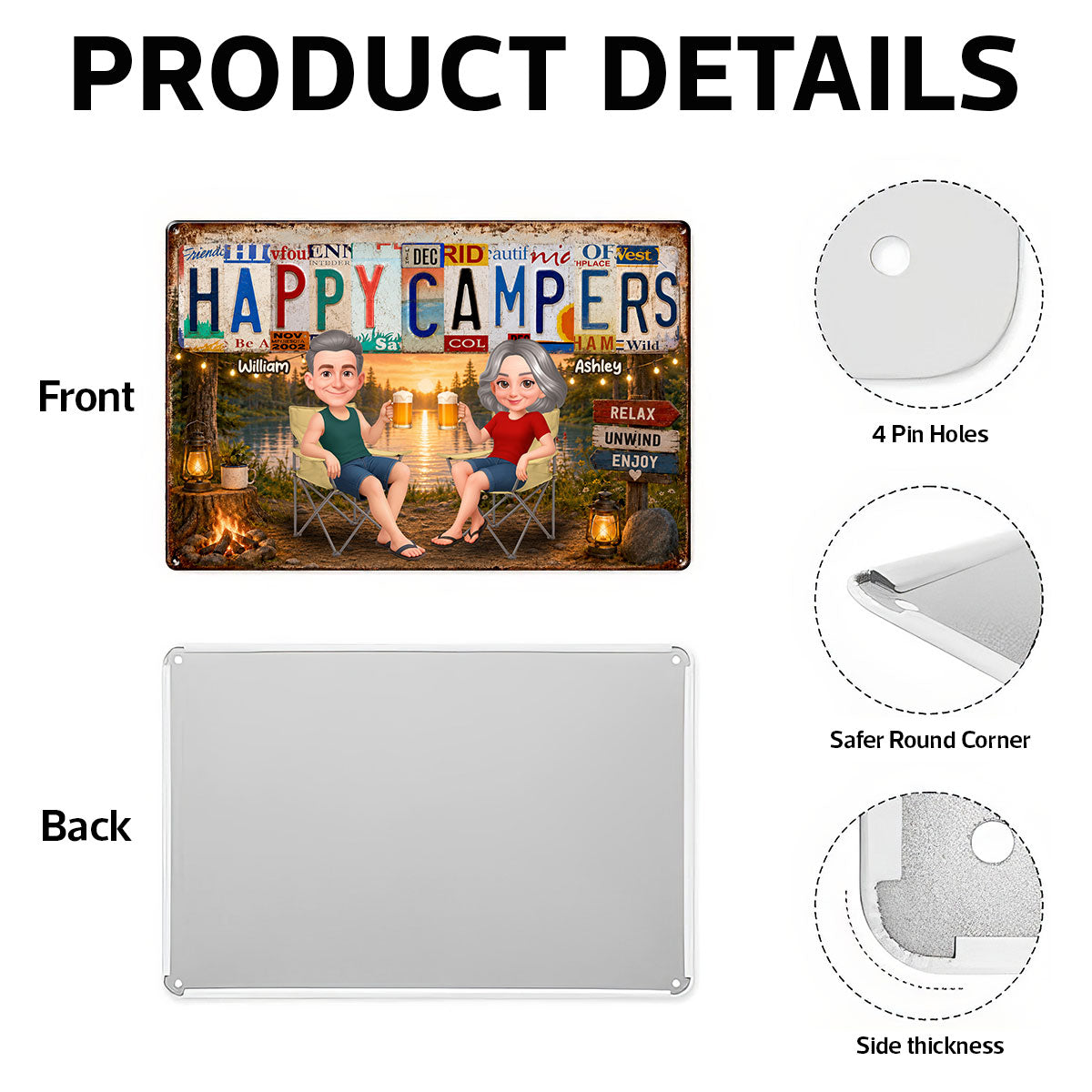 Happy Campers Camping Couple License Plate Style - Personalized Metal Sign - Gift For Campers