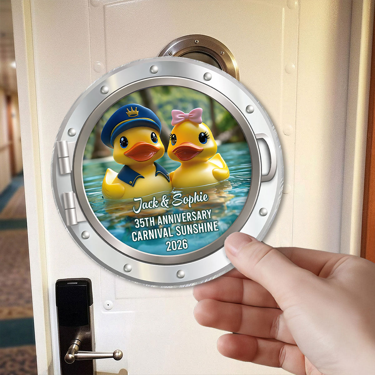 Rubber Duck Couple Anniversary Cruise - Personalized Cruise Door Acrylic Magnet - Cruise Trip Keepsake