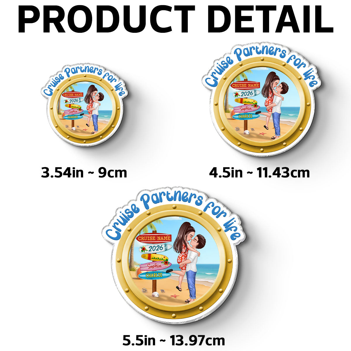 Cruise Partners For Life Porthole Doll Couple Hugging Kissing At Beach - Personalized Cruise Ship Door Magnet