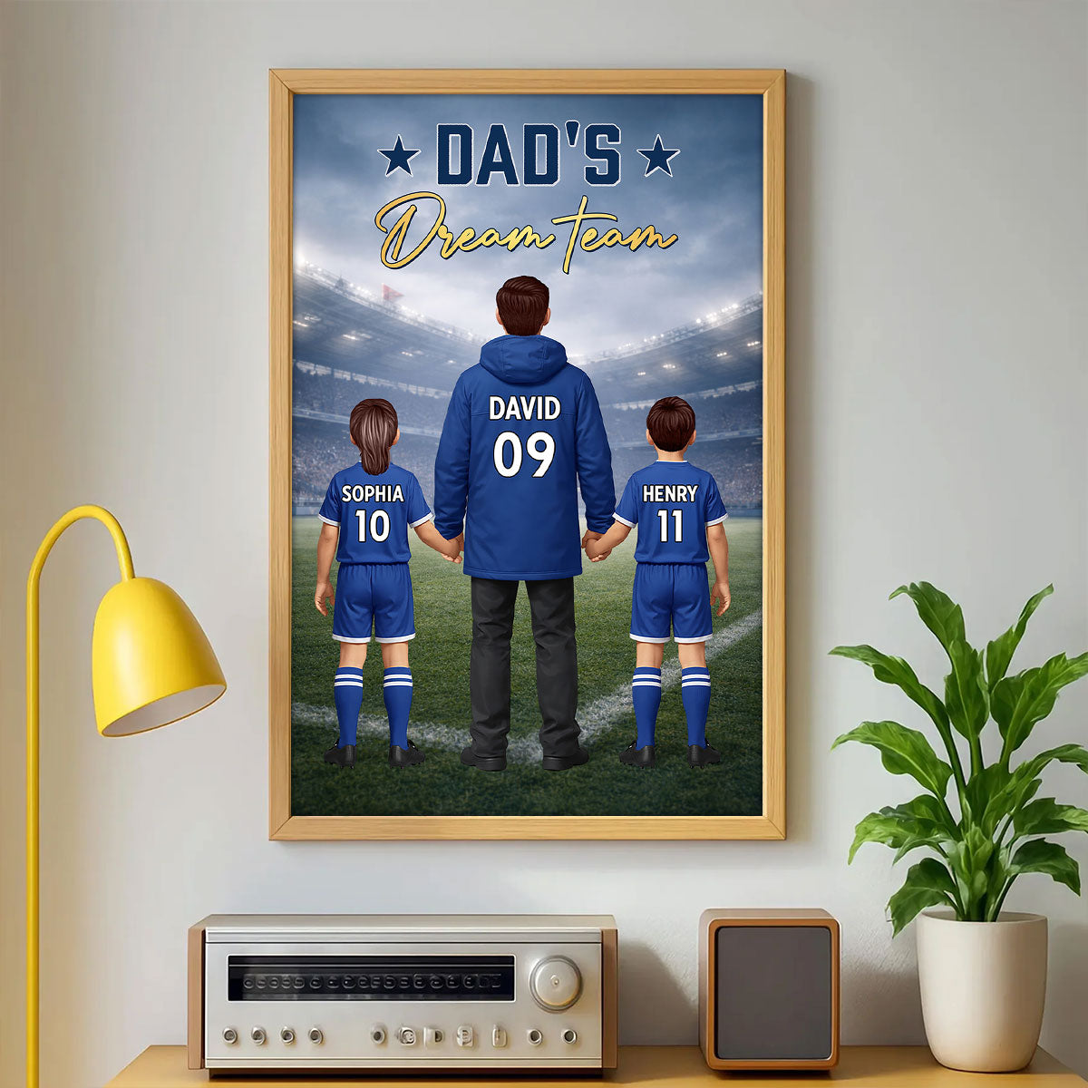 Dad's Dream Team Football Dad And Kids - Personlised Poster - UK Father's Day Gift, Gift For Dad