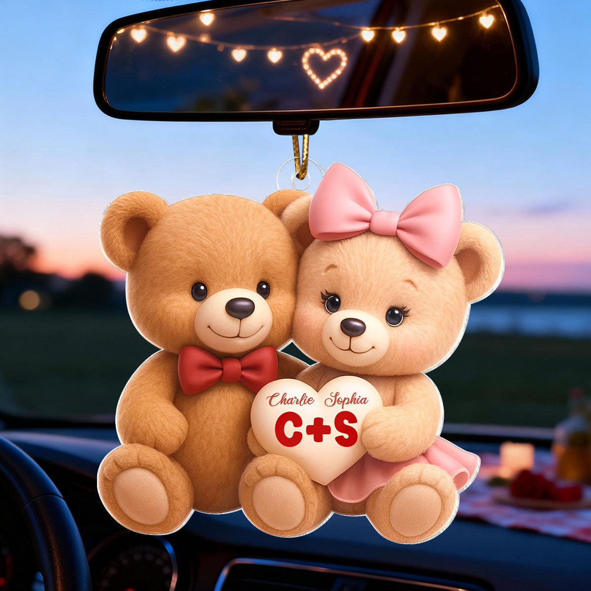 Loving Bear Couple - Personalized Acrylic Car Hanger - Valentine's Day Gift for him, for her