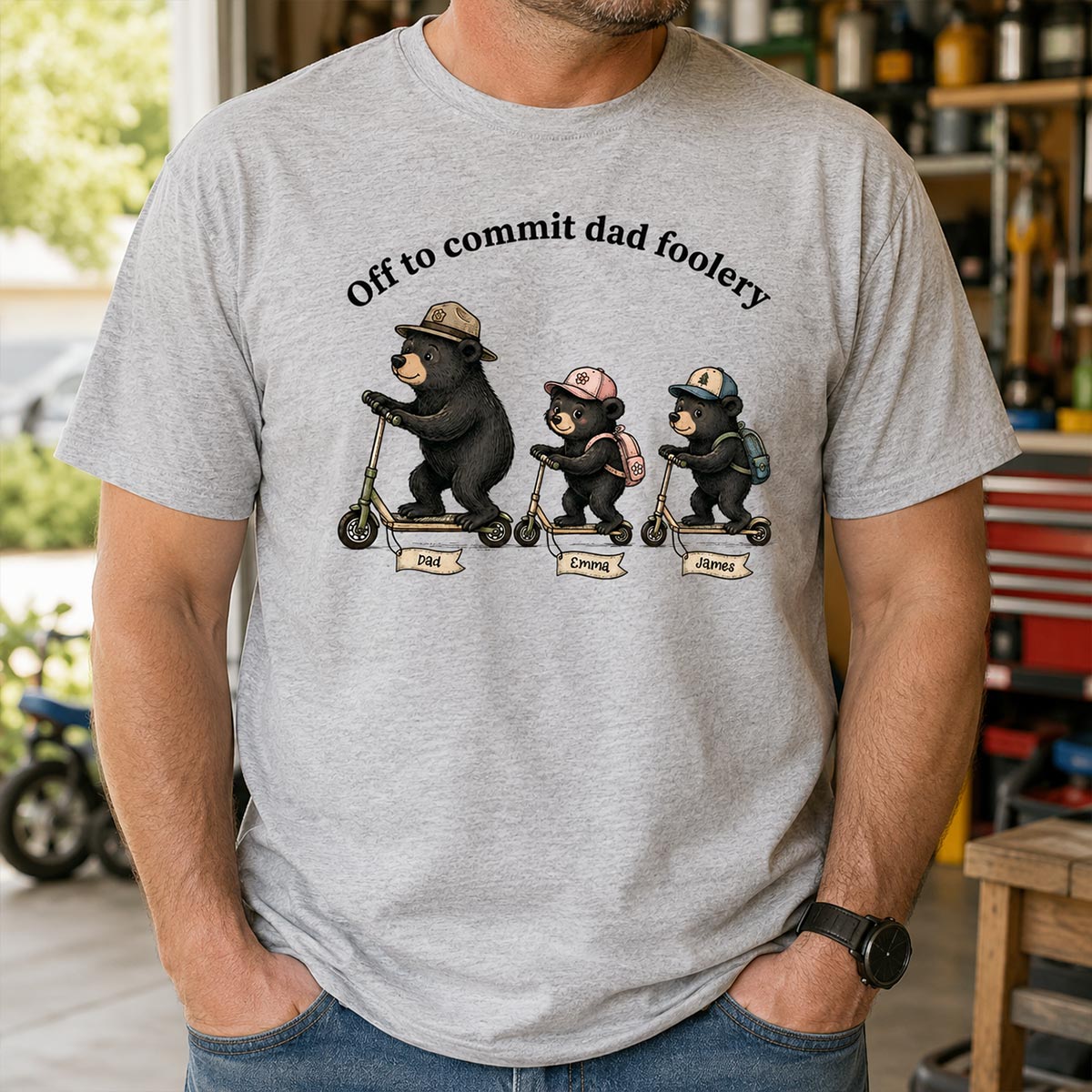 Off To Commit Dad Foolery Bear Dad & Kids - Personalized Shirt - Funny Father's Day Shirt For Husband