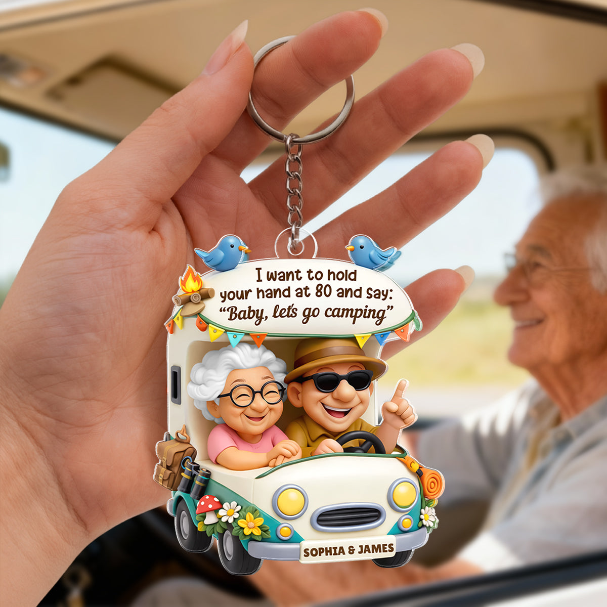 Baby Let's Go Camping Romantic Couple - Personalized Acrylic Car Hanger - Anniversary, Valentine's Day Gift, Gift For Him, Gift For Her