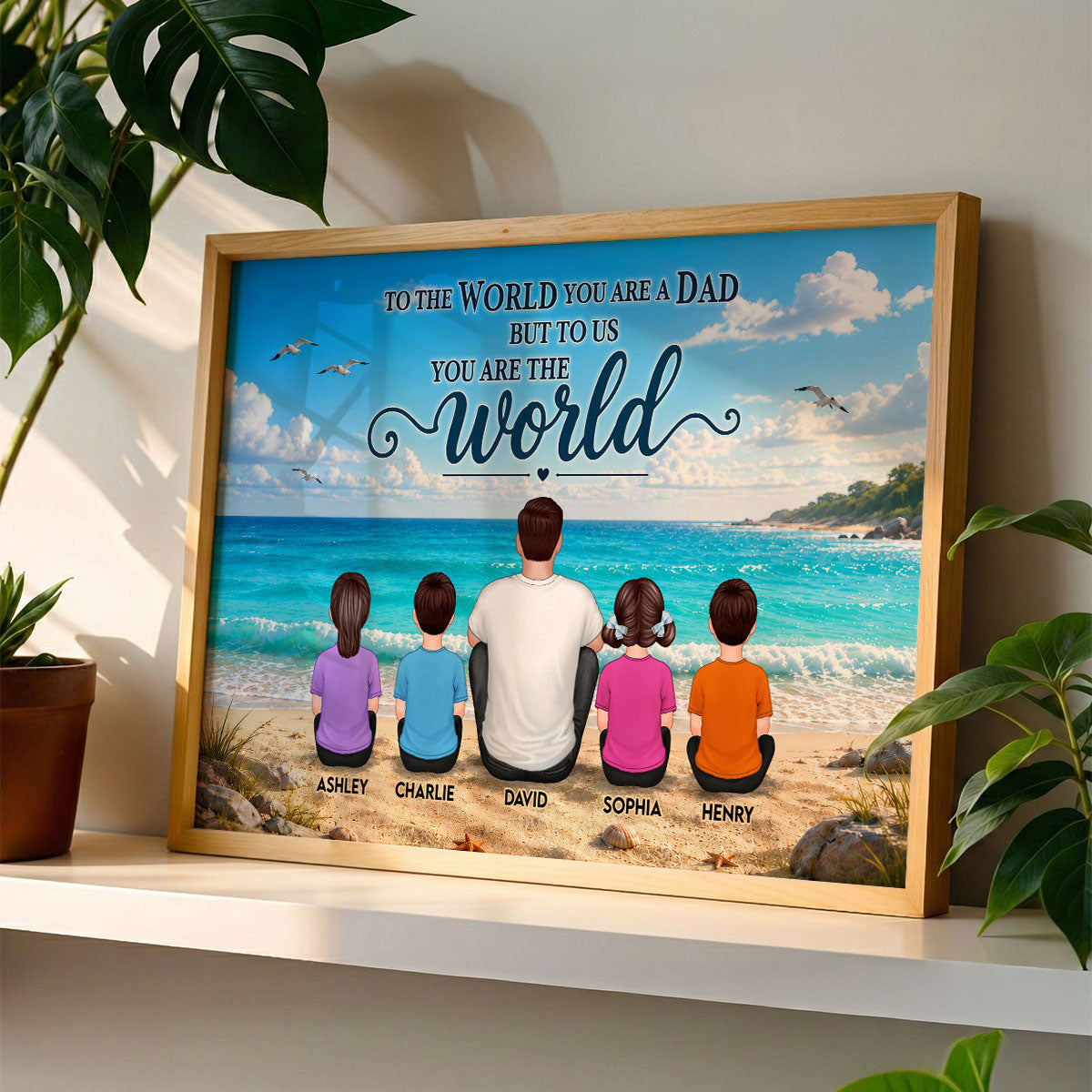 Beach Landscape Dad Grandpa And Kids - Personalzied Poster - Father's Day gift