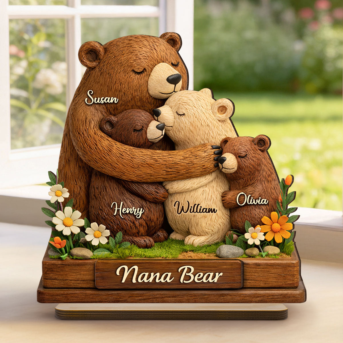 Mama Bear - Personalized 2-Layered Wooden Plaque - Sentimental Gift for Mom, Grandma