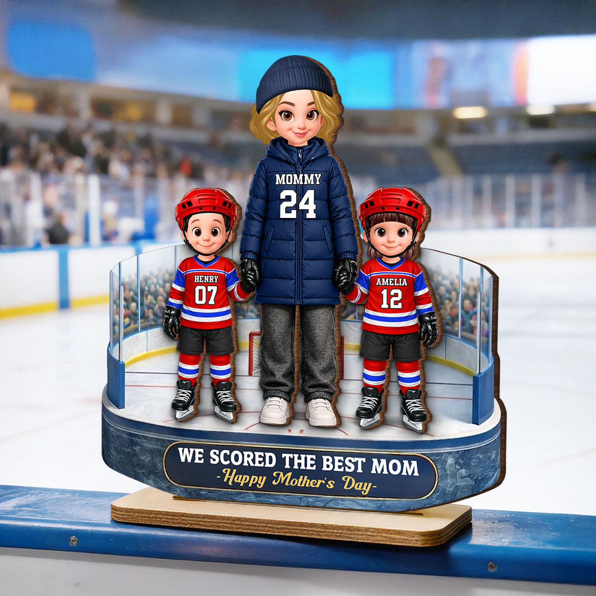 Best Hockey Mom And Kids On The Ice - Personalized 2-Layered Wooden Plaque - Mother's Day Gift For Hockey Mom, Gift For Wife