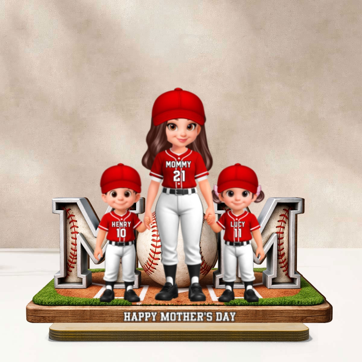 Baseball Mom And Kids Together - Personalized 2-Layered Wooden Plaque - Mother's Day Gift For Baseball Mom, Gift For Wife