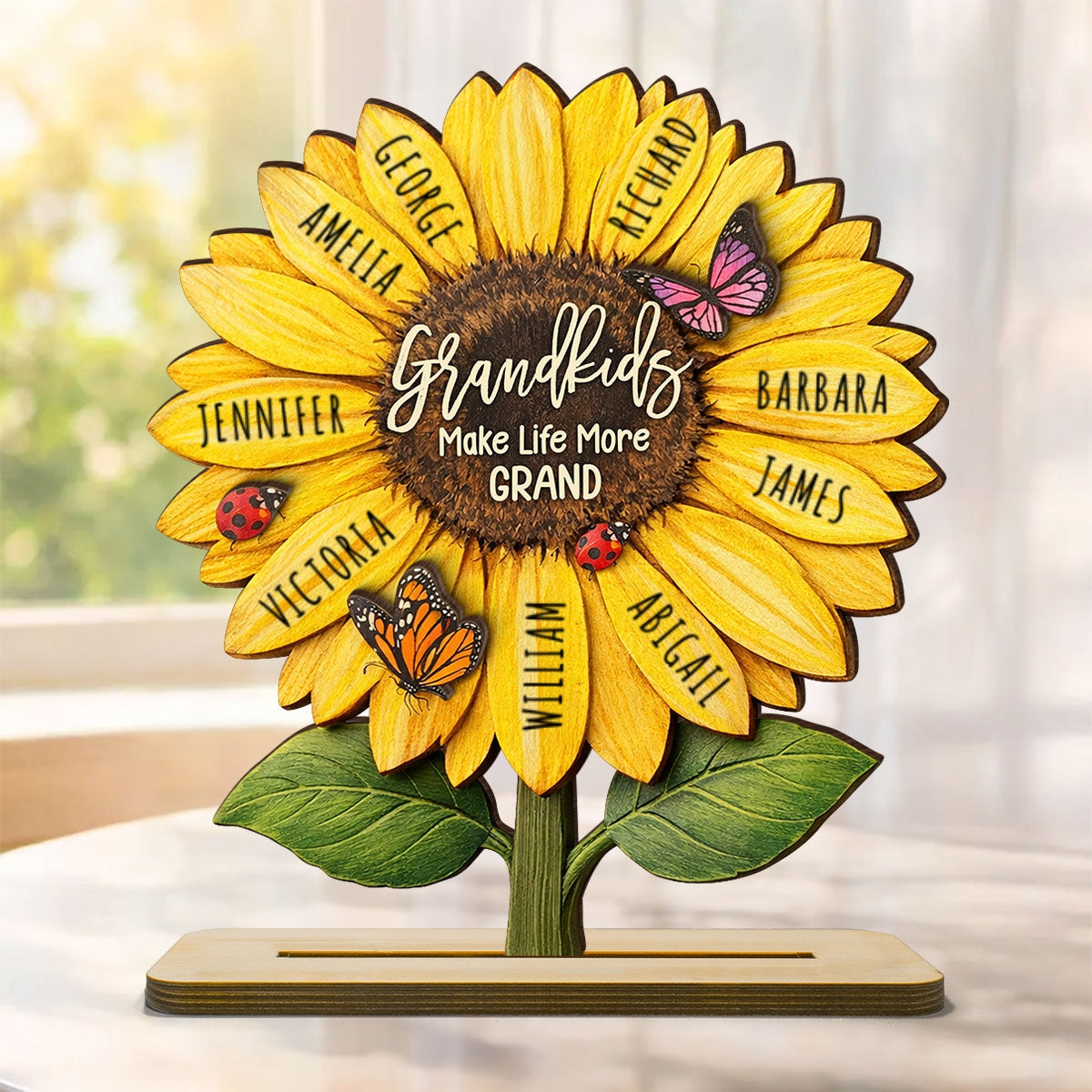 Grandkids Make Life More Grand - Personalized 2-Layered Wooden Plaque - Sentimental Mother's Day Gift for Grandma, Wife, Mom