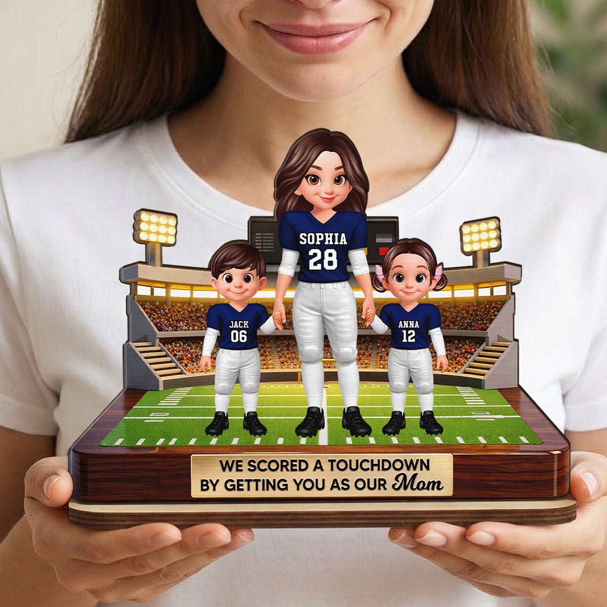 American Football Mom We Scored A Touchdown - Personalized 2-Layered Wooden Plaque - Mother's Day Gift For Mom