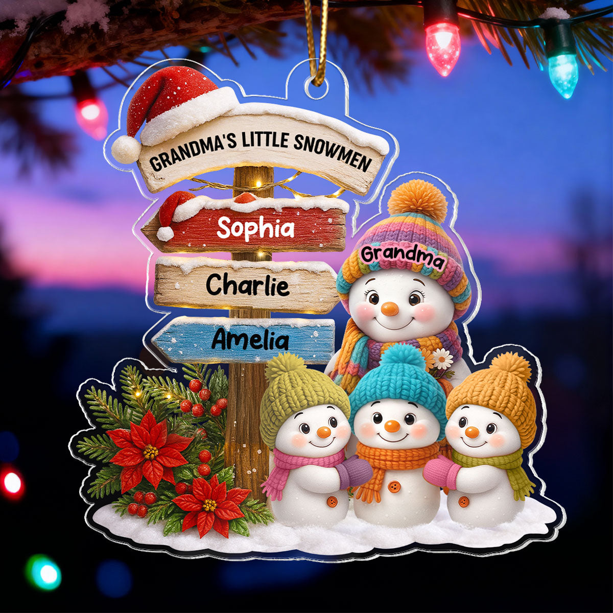 Snowman Grandma's Garden Custom Name Sign Post - Personalized Acrylic Ornament - Christmas Gift for Grandma