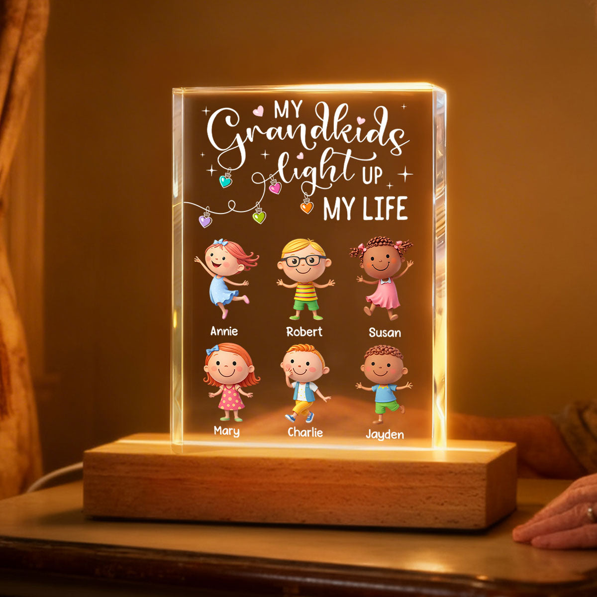 My Grandkids Light Up My Life - Personalized Acrylic Block LED Night Light - Heartfelt Gift for Grandma