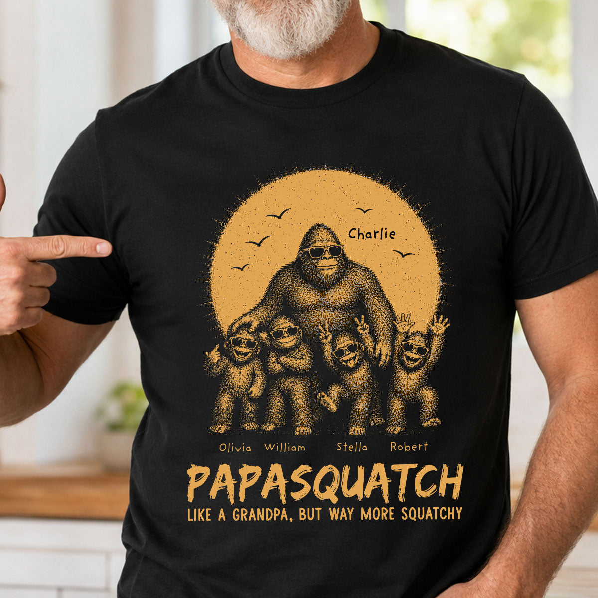 Retro Yellow Vintage Dad Grandpa Papasquatch - Personalized Shirt - Funny Father's Day Gift For Dad, Grandpa Husband