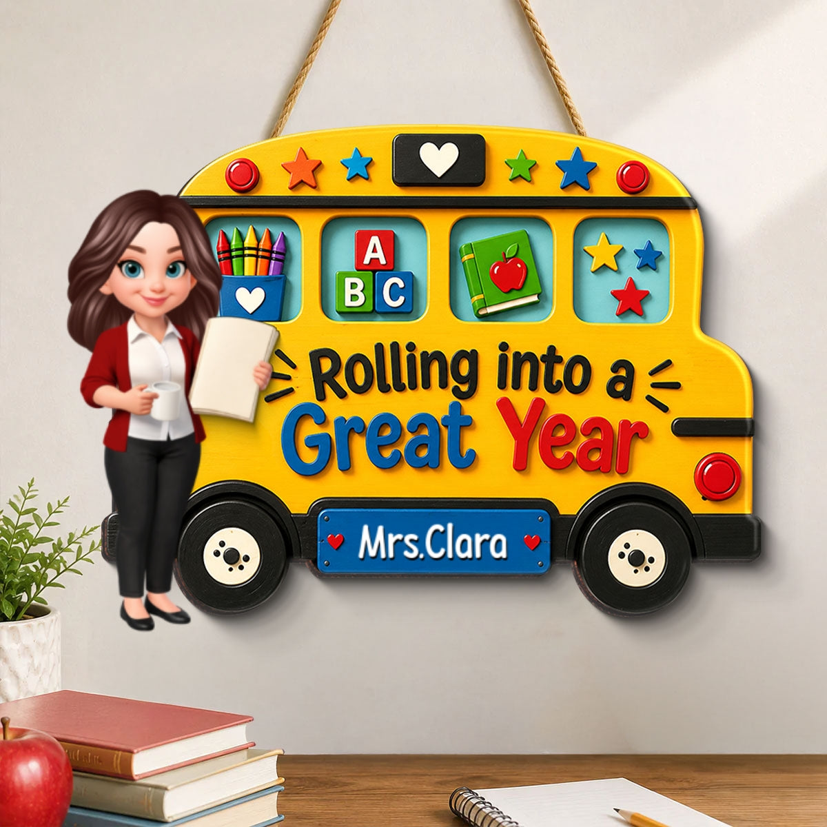 Rolling Into A Great Year Teacher - Personalized Wood Sign - Back To School Gift For Teacher, Classroom Decor