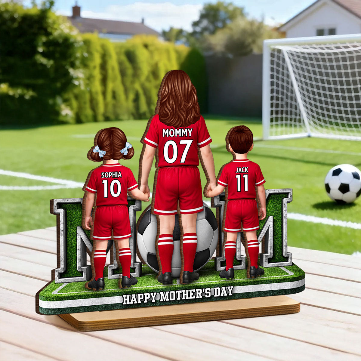 Soccer Mom And Kids Together - Personalized 2-Layered Wooden Plaque - Mother's Day Gift For Soccer Mom, Gift For Wife