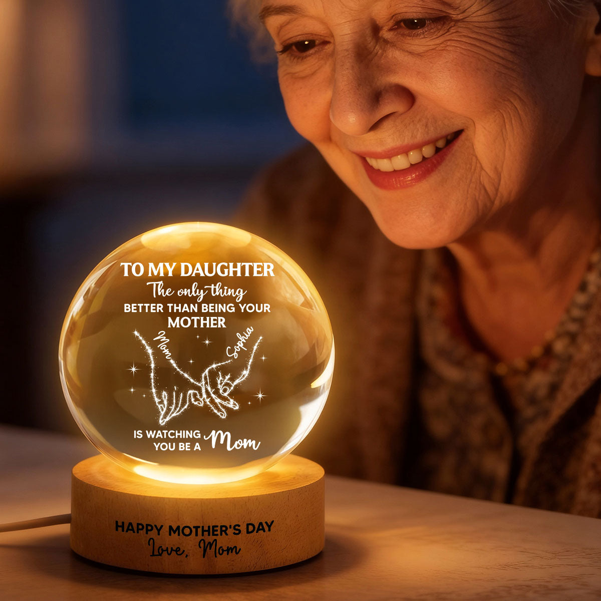 To My Daughter The Only Thing - Personalized Crystal Ball LED Night Light - Mother's Day Gift For Daughter