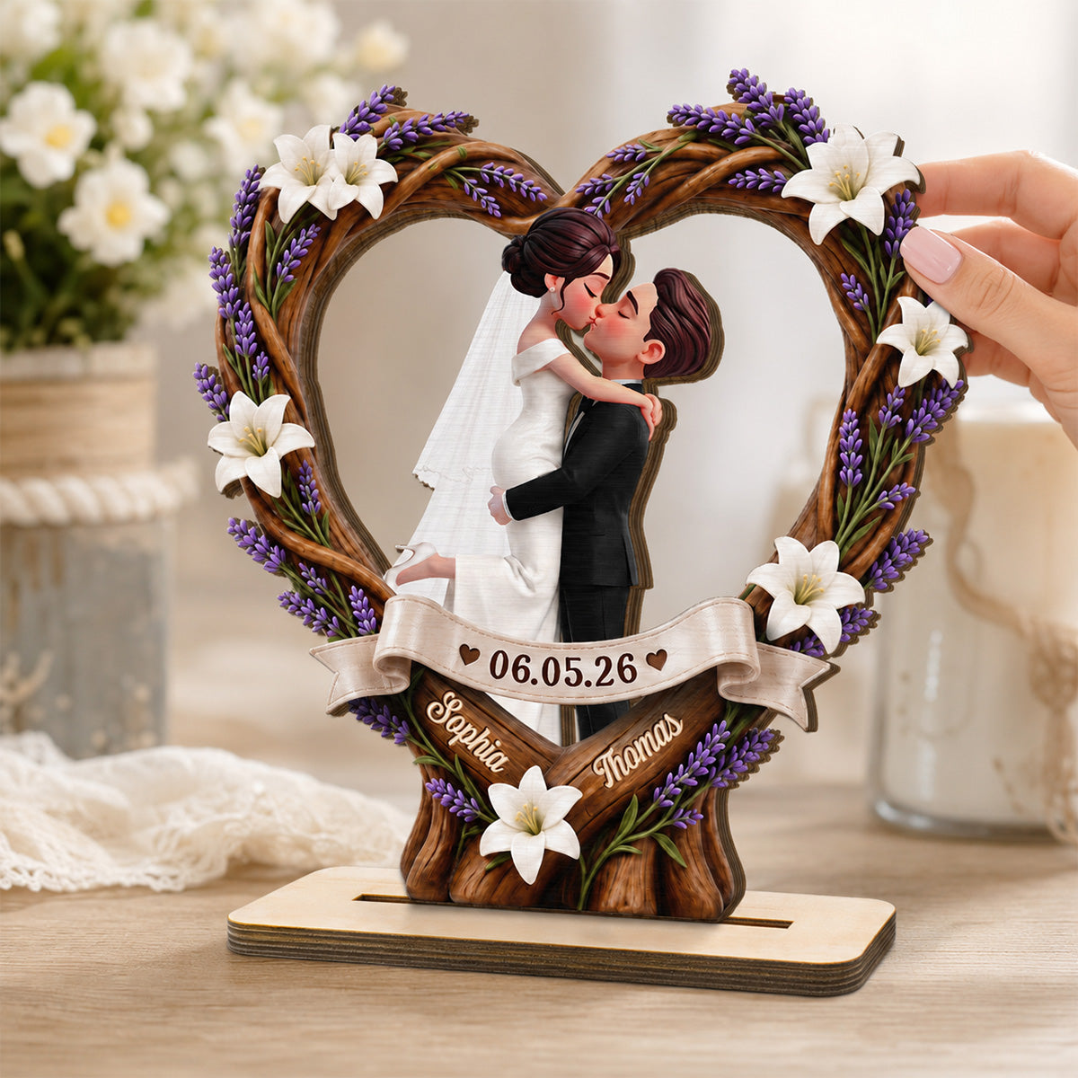 Rustic Heart Bride & Groom - Personalized Wooden Plaque - Wedding Gift, Anniversary Gift, Newlywed Gift