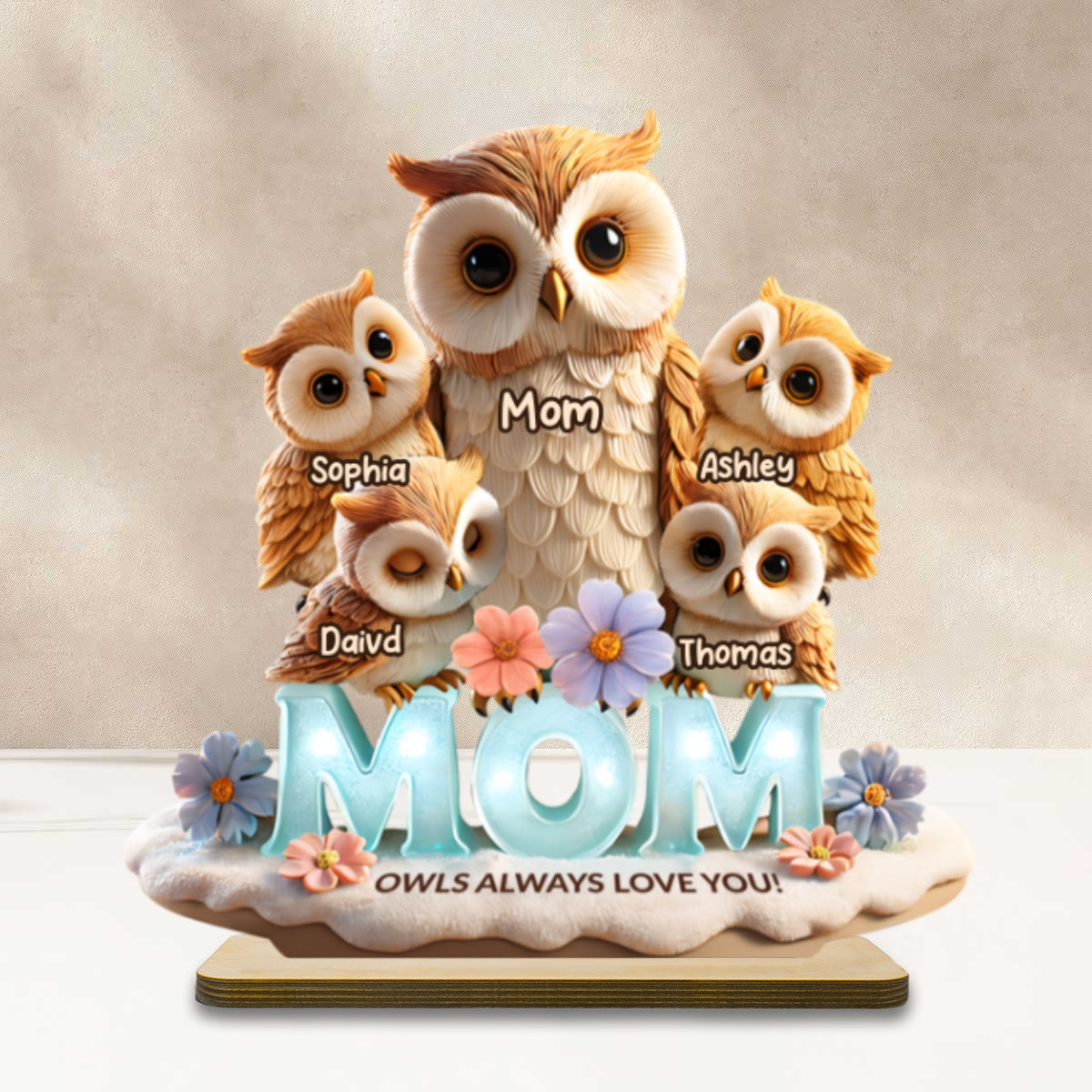 Mom Owls Always Love You - Personalized 2-Layered Wooden Plaque - Gift For Mom