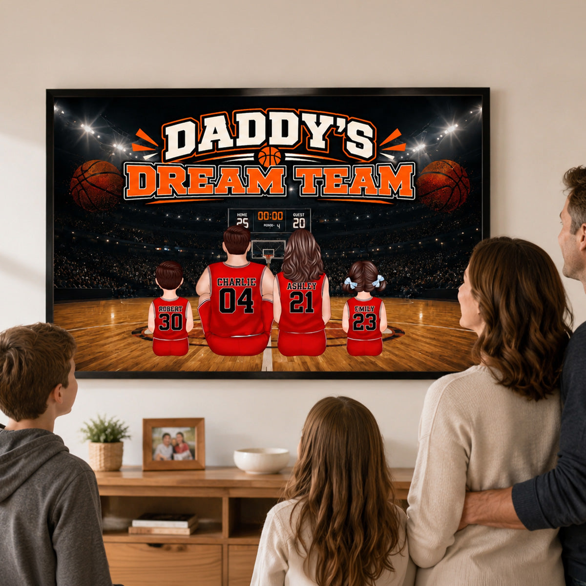 Dad You Are Our MVP Sitting Basketball Man & Kids 2D Flat - Personalized Poster - Father's Day Gift For Basketball Dad