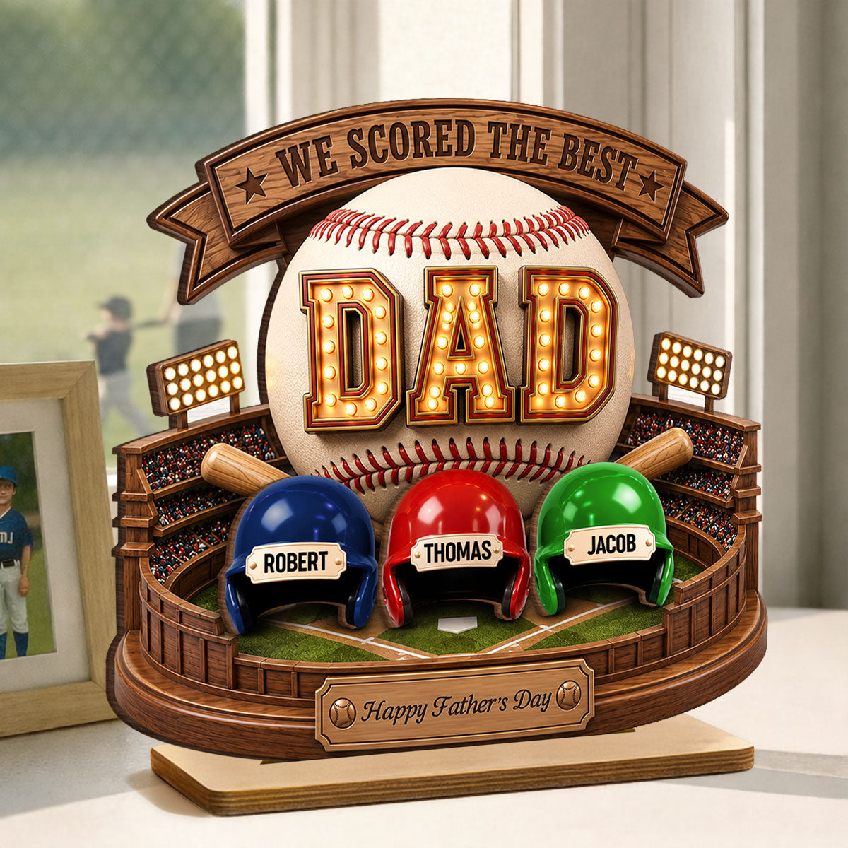 Baseball Dad The Greatest Champion Trophy - Personalized 2-Layered Wooden Plaque -  Gift For Dad, Husband