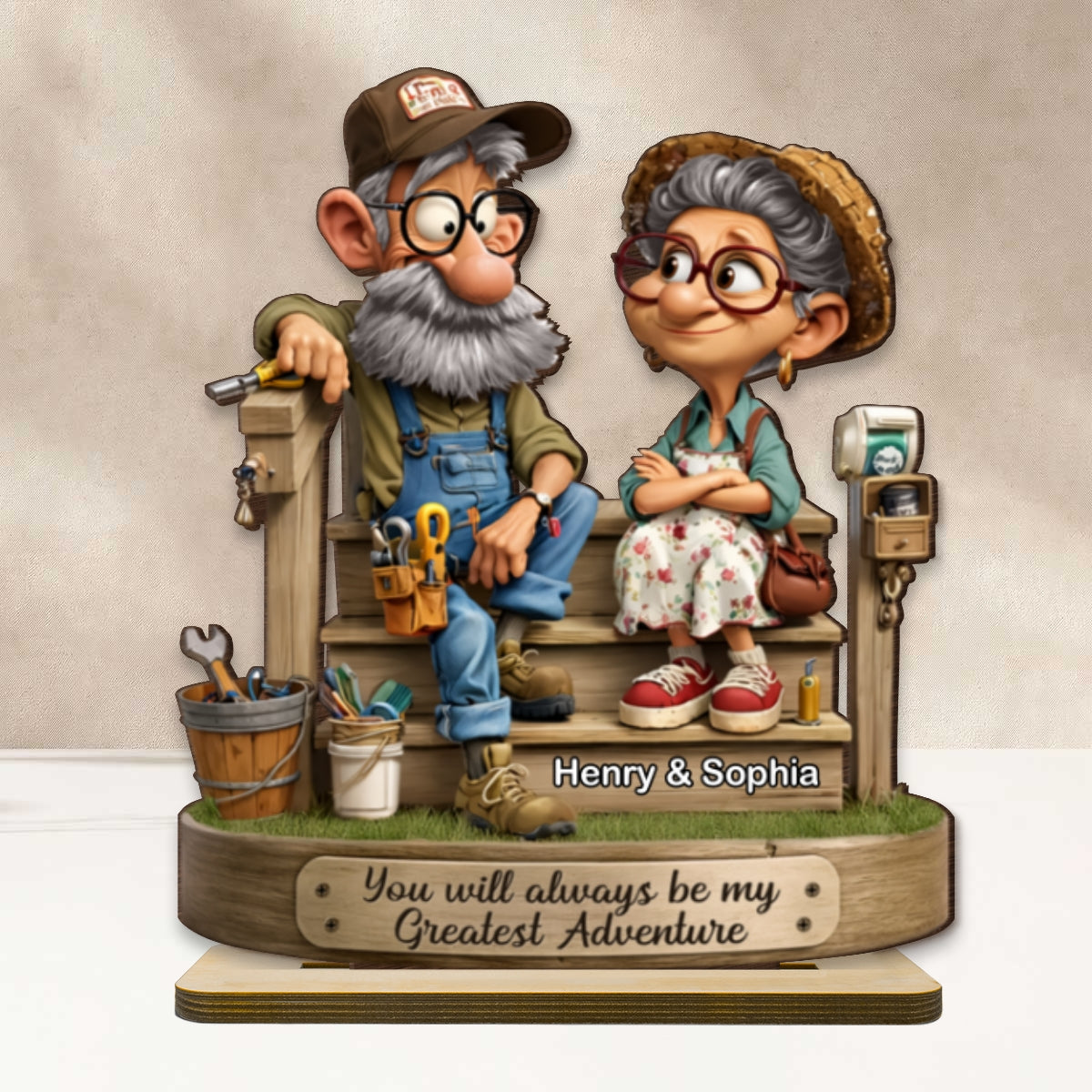 Senior Couple On Porch - Personalized 2-Layered Wooden Plaque - Anniversary, Valentine's Day Gift, Gift For Him, Gift For Her