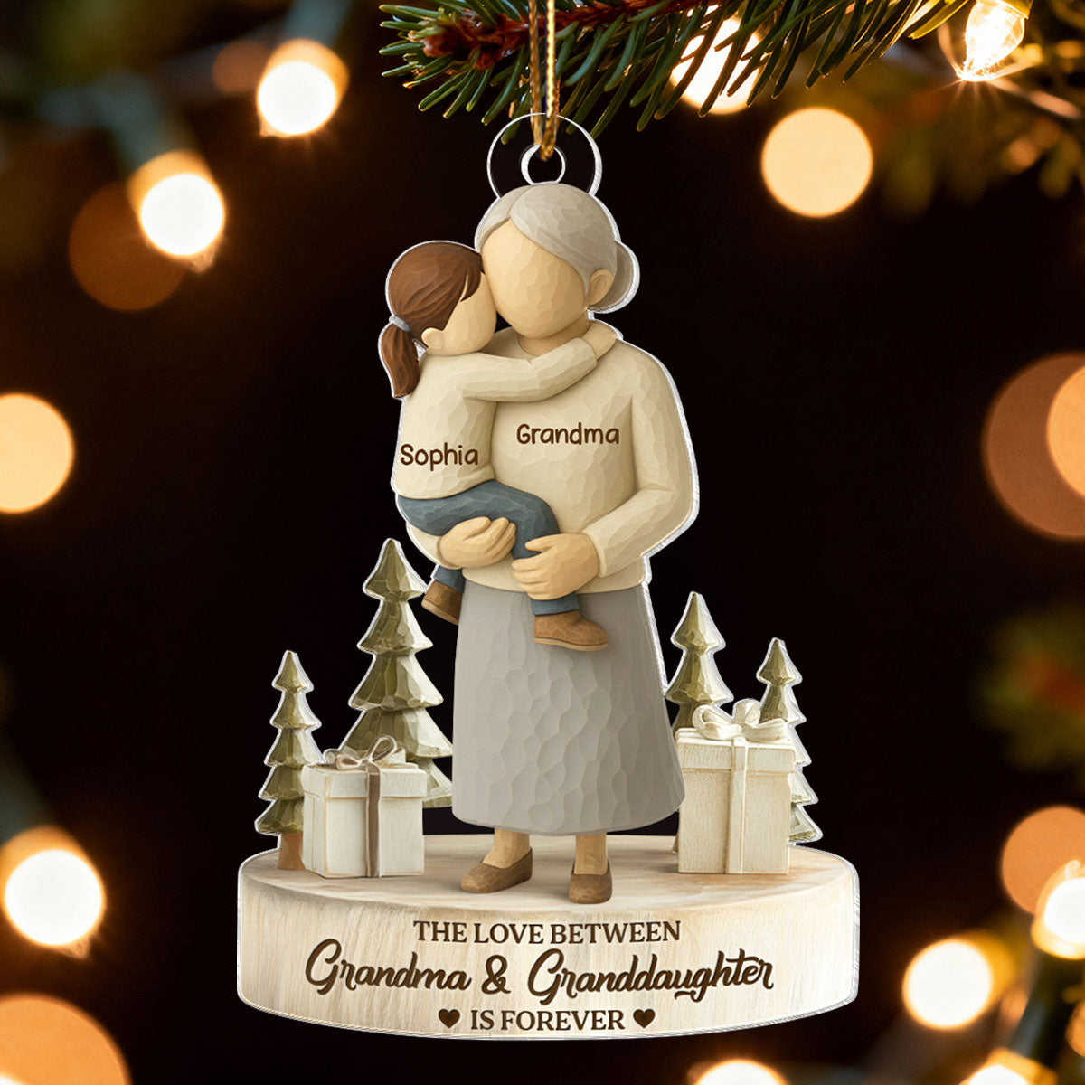 The Love Between Grandma and Grandson, Granddaughter is Forever - Personalized Acrylic Ornament - Heartwarming Christmas Gift for Grandma