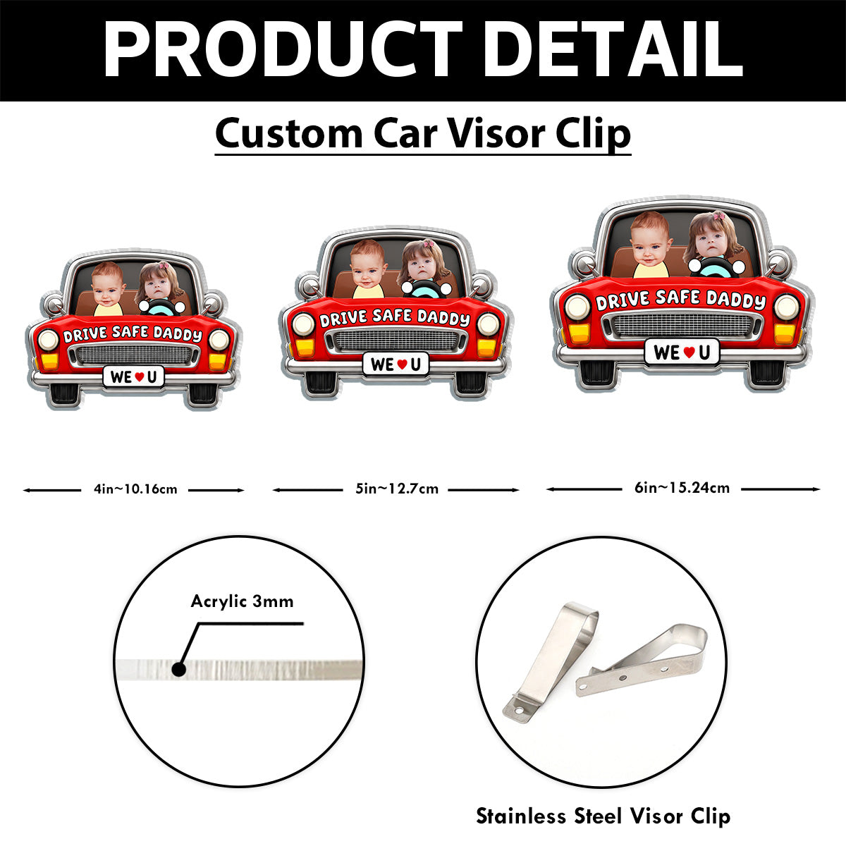 Drive Safe Daddy Baby Custom Photo in Classic Car - Personalized Acrylic Car Visor - Father's Day Gift For Dad, Husband