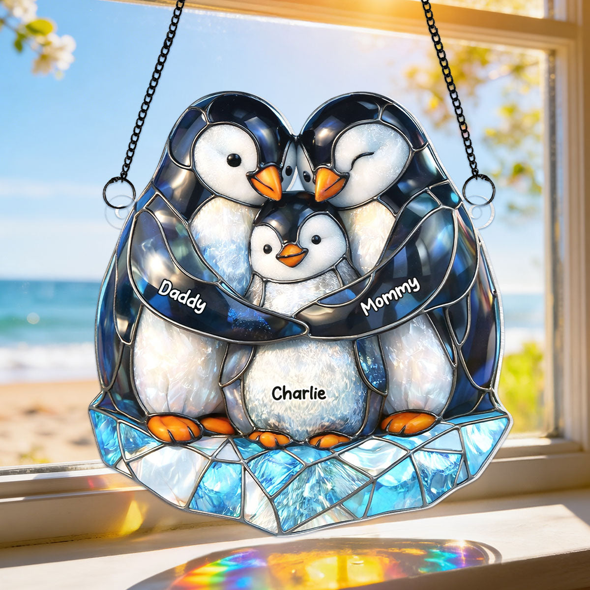 Penguin Family - Personalized Acrylic Suncatcher - Heartfelt Mother's Day Gift for Mom