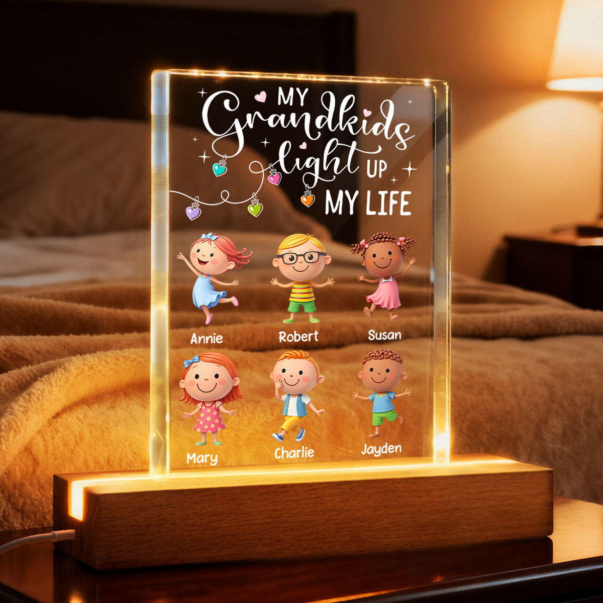 My Grandkids Light Up My Life - Personalized Acrylic Block LED Night Light - Heartfelt Gift for Grandma