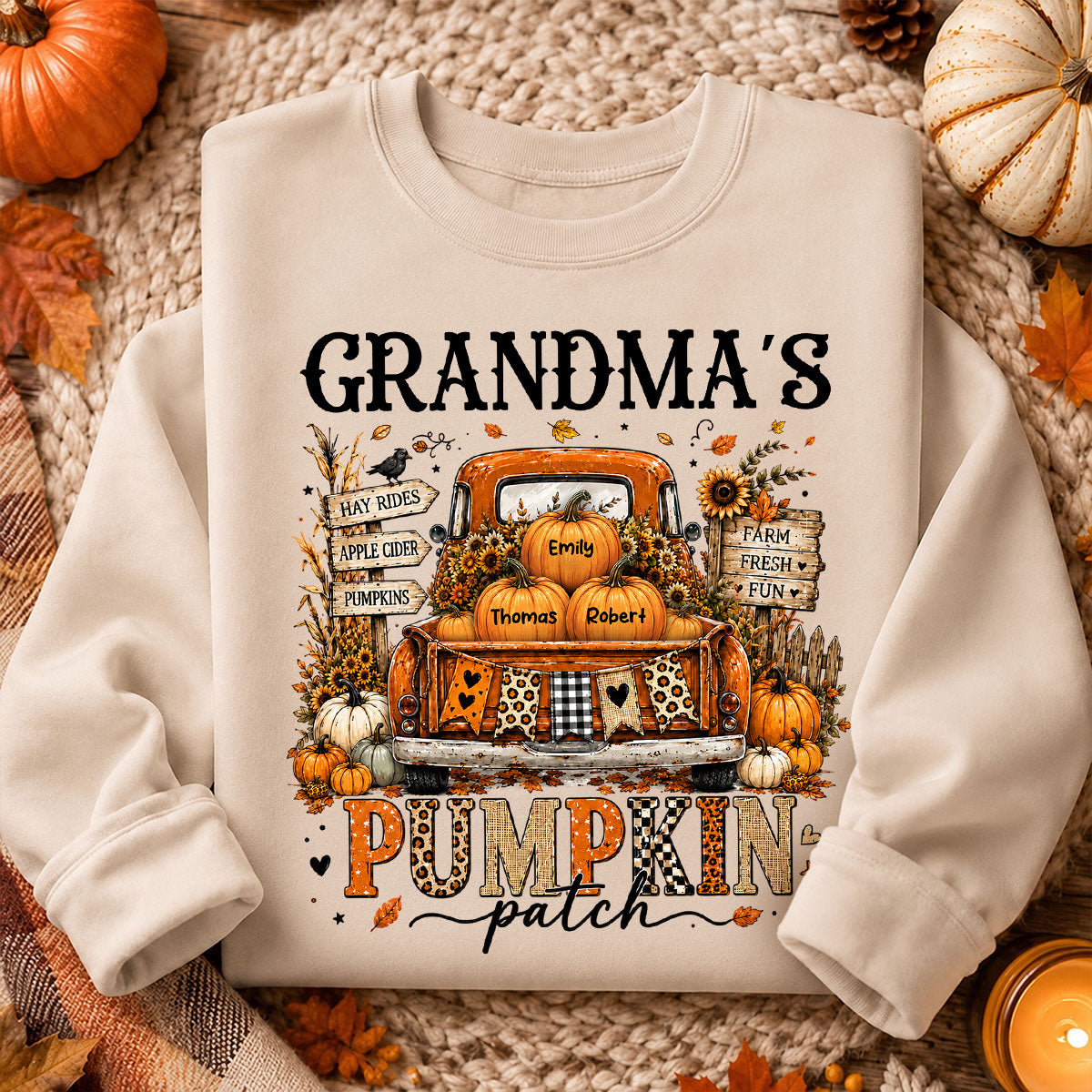 Fall Season Halloween Grandma Pumpkin Patch Truck - Personalized Shirt - Fall Halloween Shirt For Grandma