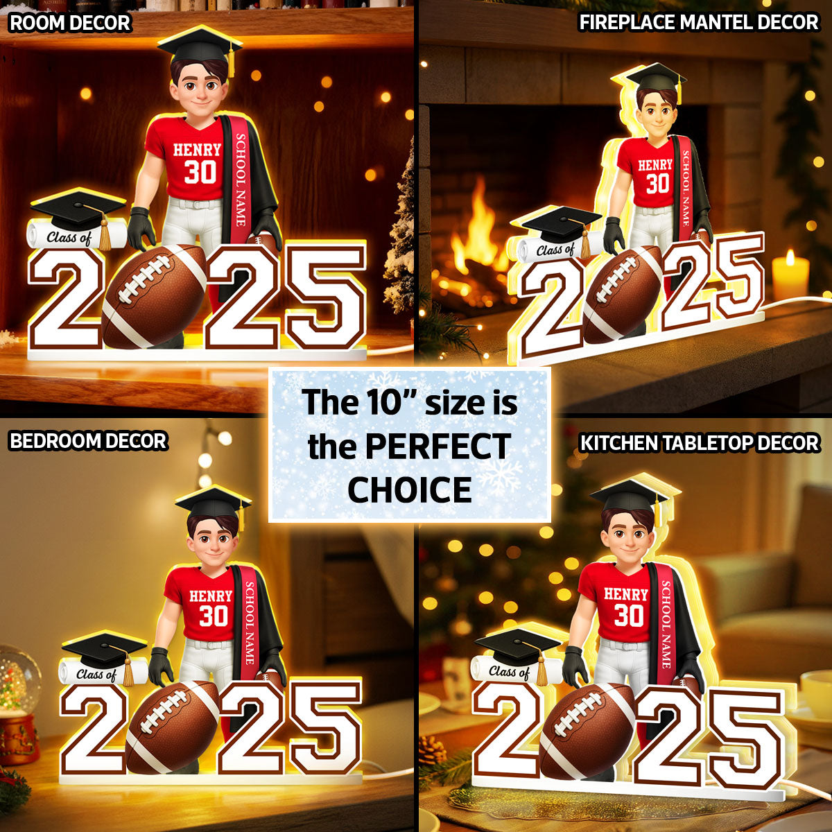 Football Boy 3D Effect Senior - Personalized Light Box - Christmas Gift Graduation Gift