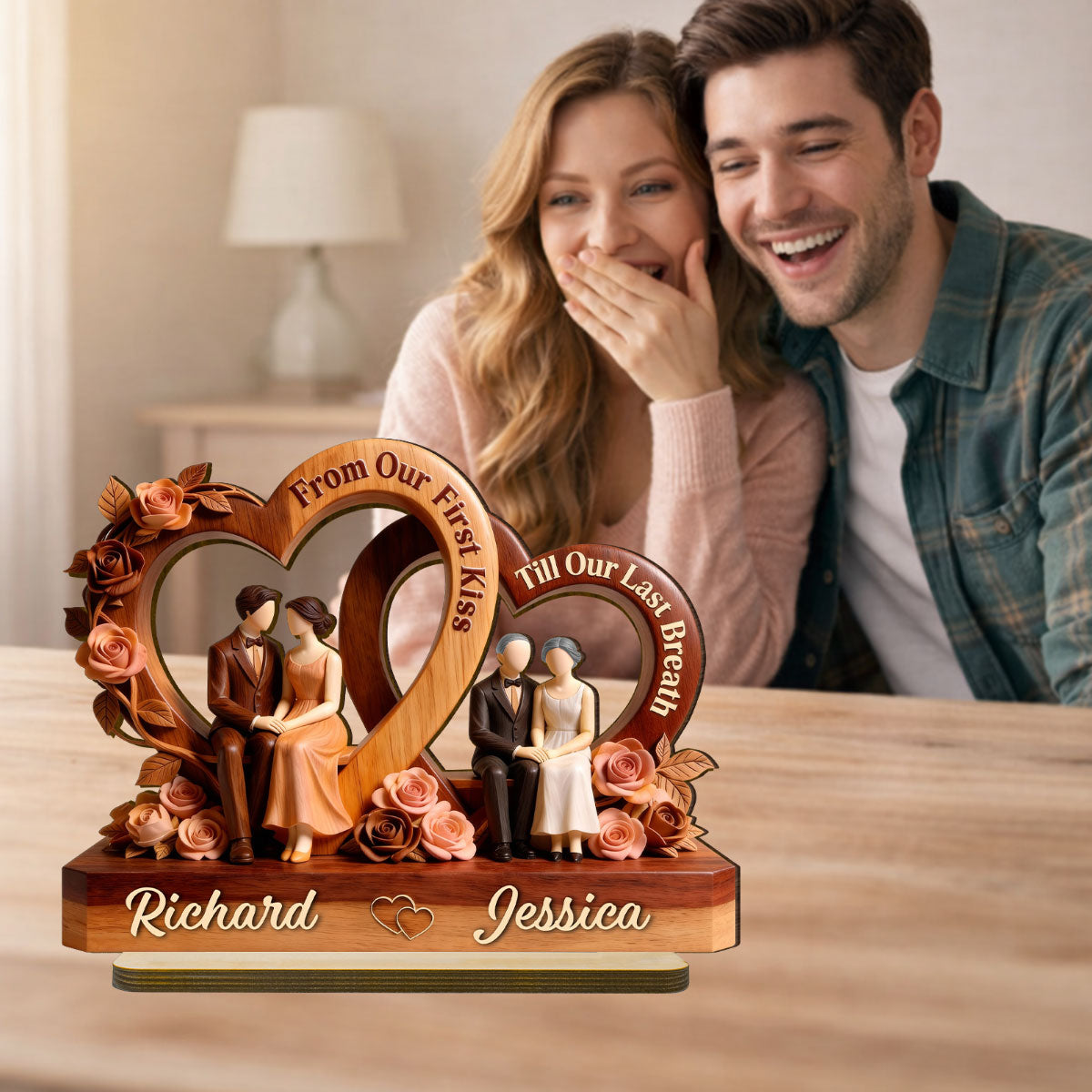 Love Through Time - Personalized 2-Layered Wooden Plaque - Anniversary, Valentine's Day Gift, Gift For Him, Gift For Her