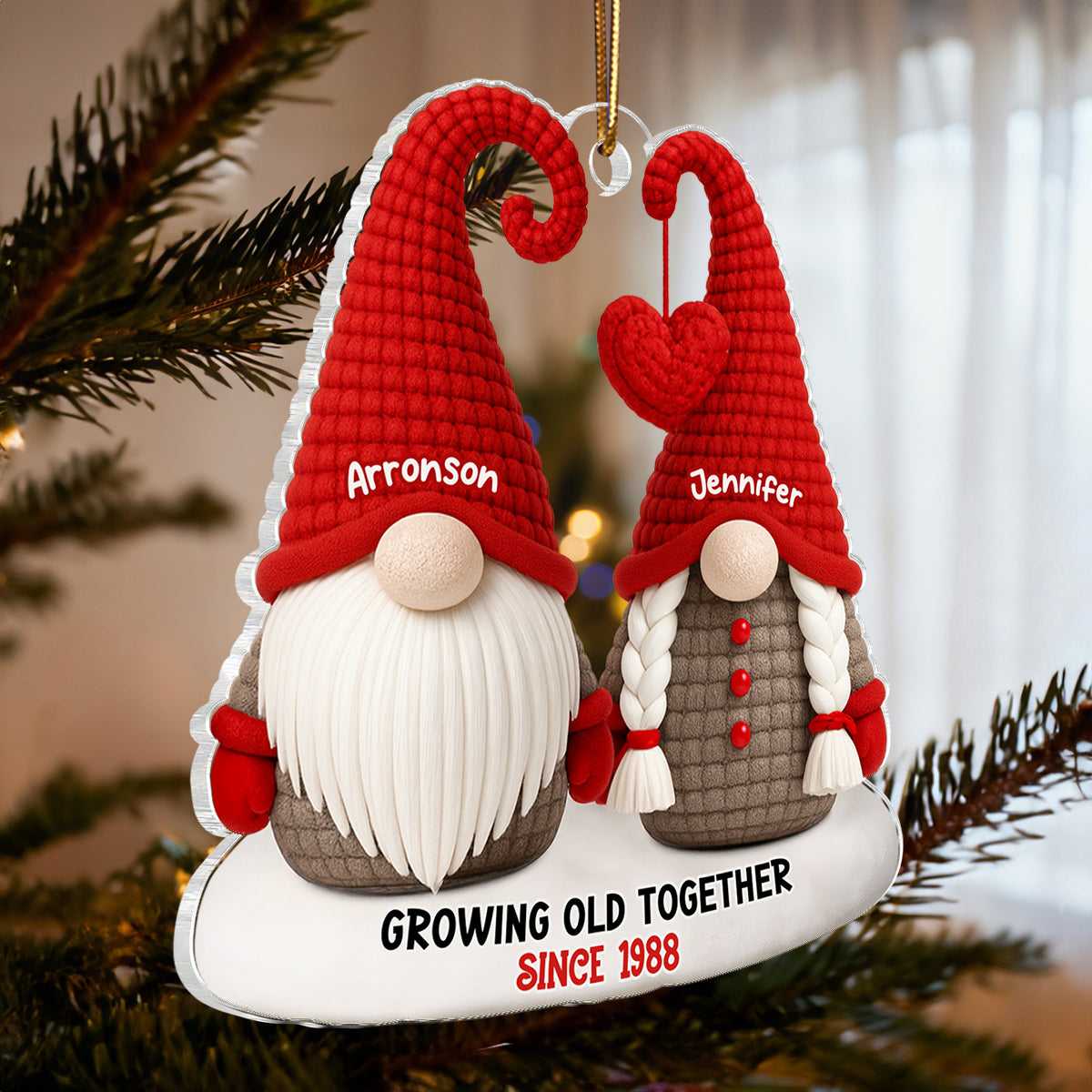 Gnome Old Couple Pattern Crochet - Personalized Acrylic Ornament - Unique Christmas Gift For Him, For Her, For Couple
