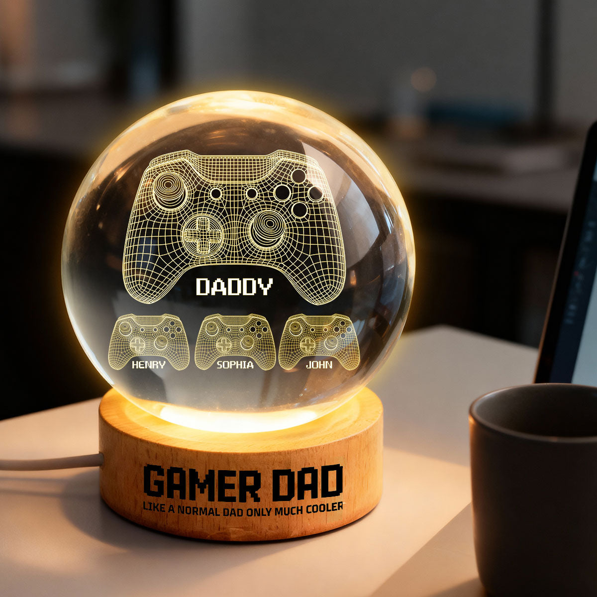 Gamer Dad Like A Normal Dad But Cooler - Personalized Crystal Ball LED Night Light -  Gift For Dad