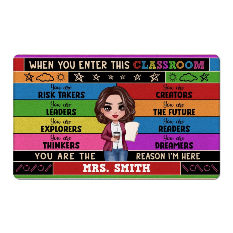 Doll Teacher Colorful Classroom Welcome Personalized Doormat