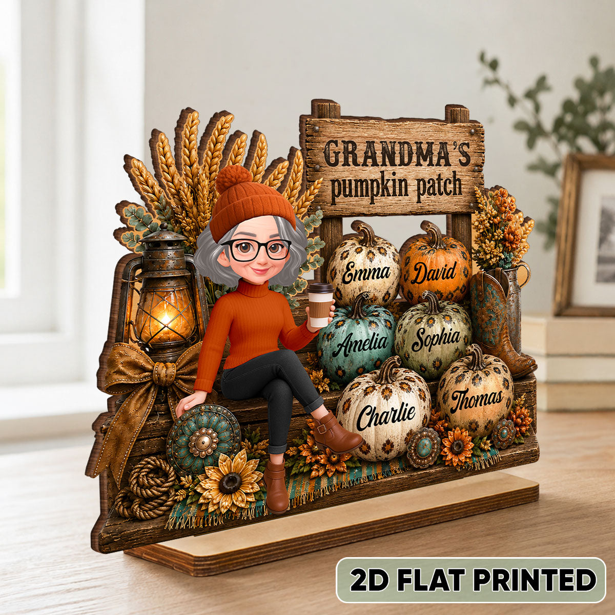 Grandma Pumpkin Patch Western Fall Vibe - Personalized 2-Layered Wooden Plaque - Fall Gift for Grandma