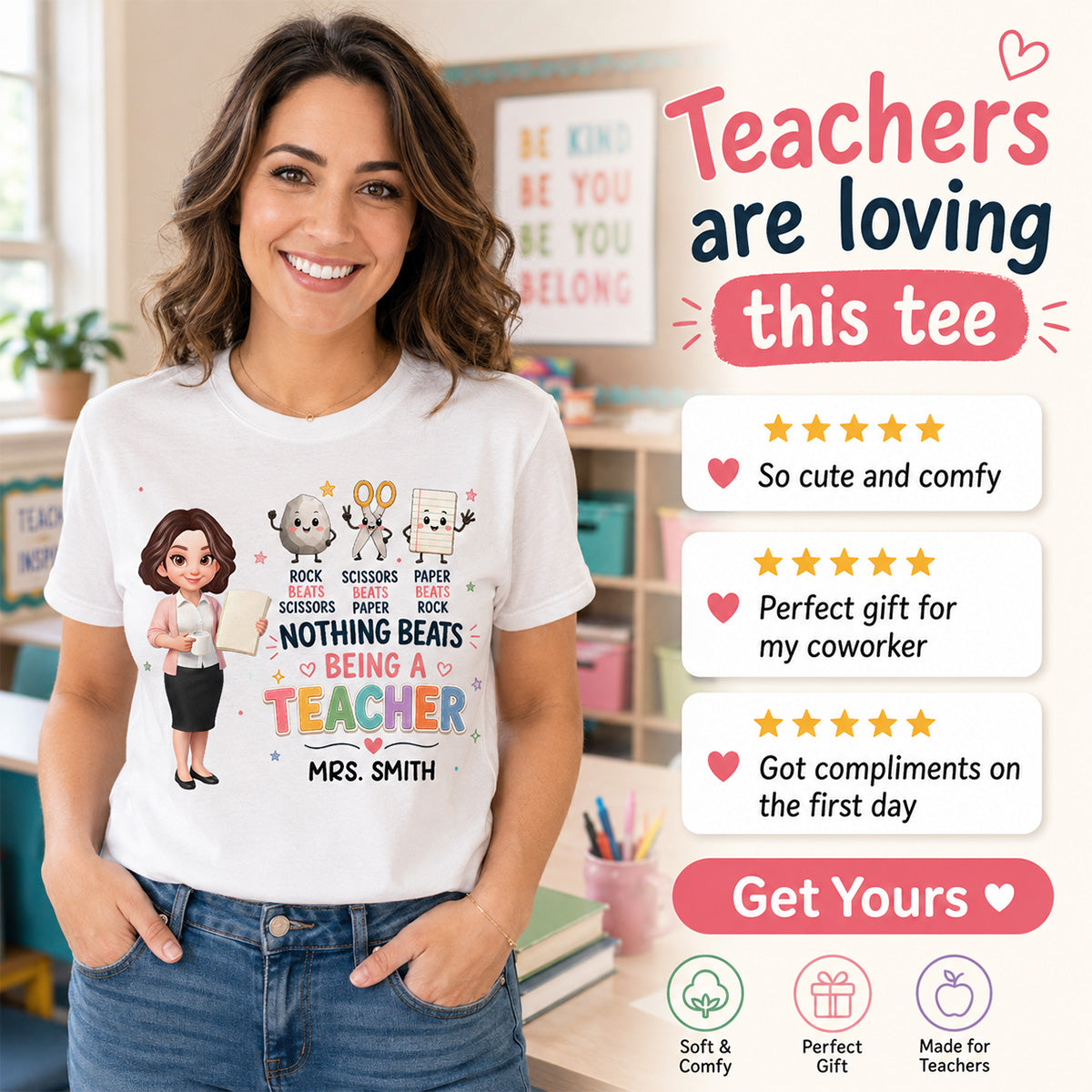 Rock Paper Scissors Nothing Beats Teacher - Personalized Shirt