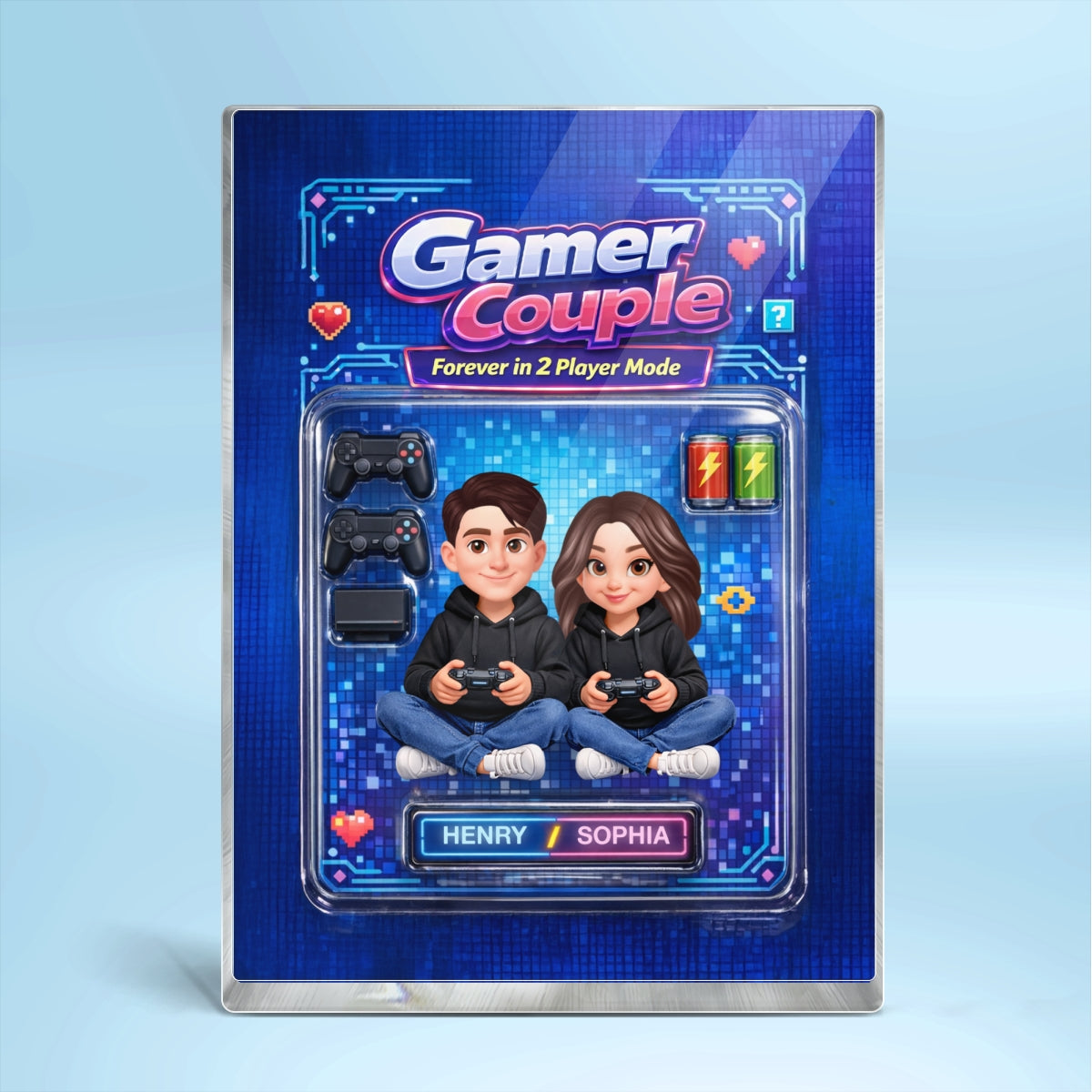 Forever in 2 Player Mode Custom Action Figure - Personalized Acrylic Block Plaque - Custom Gaming Gift for him, for her