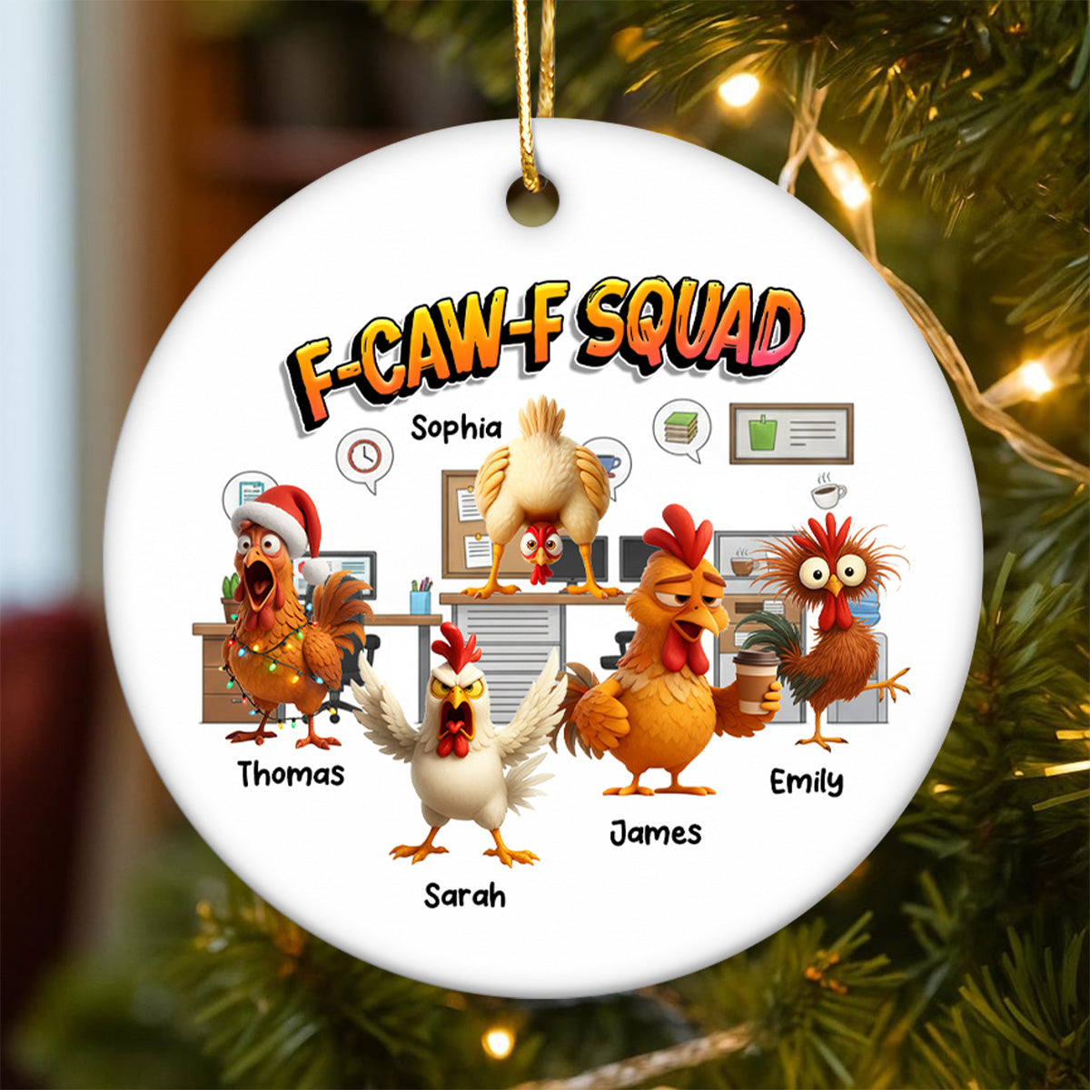 F-Caw-F Squad Funny Chicken Staff - Personalized Ceramic Ornament - Funny Gift For Coworkers, Colleagues