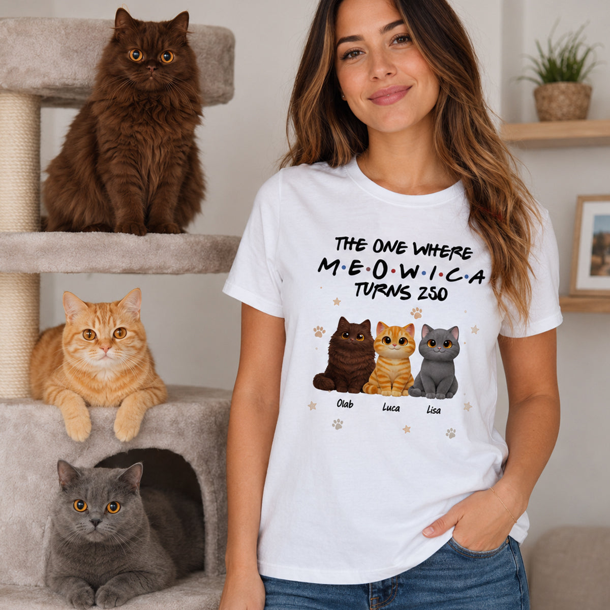 The One Where Meowica Turns 250 - Personalized Shirt - America 250th Anniversary Shirt for Cat Lovers
