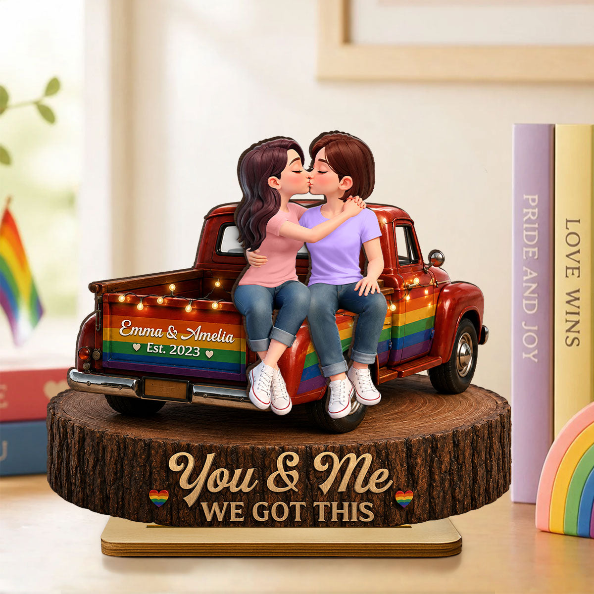 LGBT+ Couple Truck Love Is Love - Personalized 2-Layered Wooden Plaque - Gift For Couple, Happy Pride Month