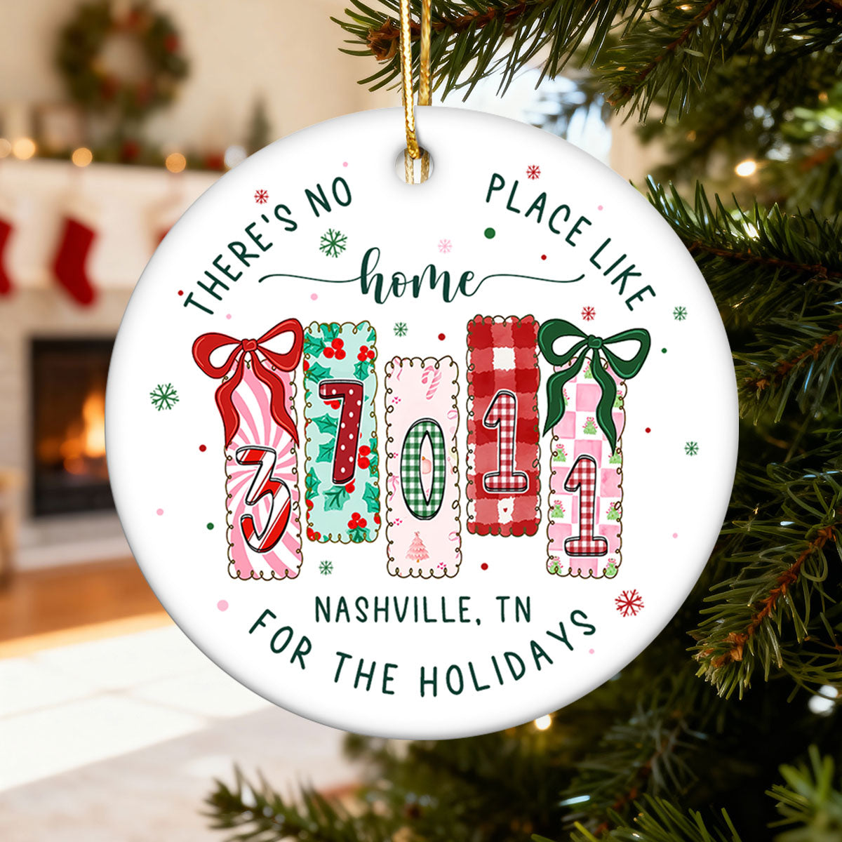 There's No Place Like Home Zip Code Preppy Style - Personalized Ceramic Ornament
