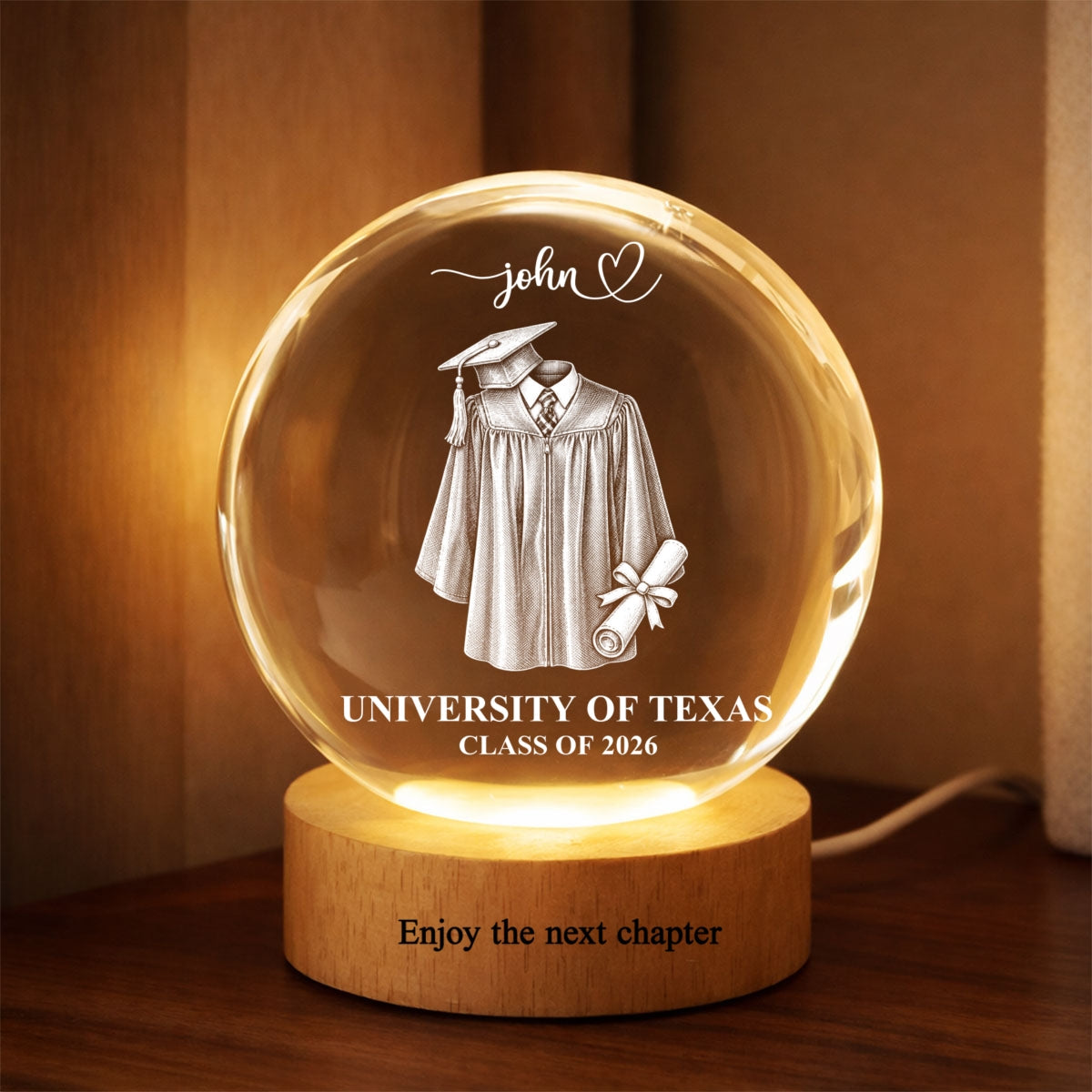 Class of 2026 - Personalized Crystal Ball LED Night Light - Custom Graduation Gift for Daughter, Son, Grandkids
